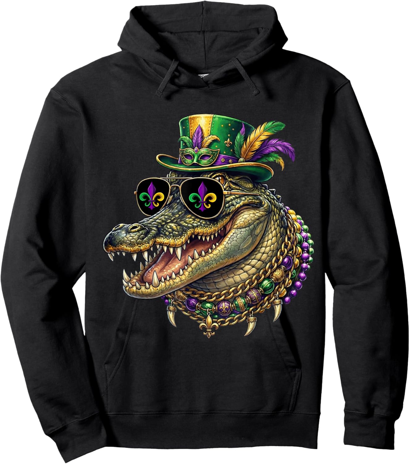 Mardigator Mardi Gras Alligator Costume Funny Mardi Gras Hoodie - Hoodie | Black