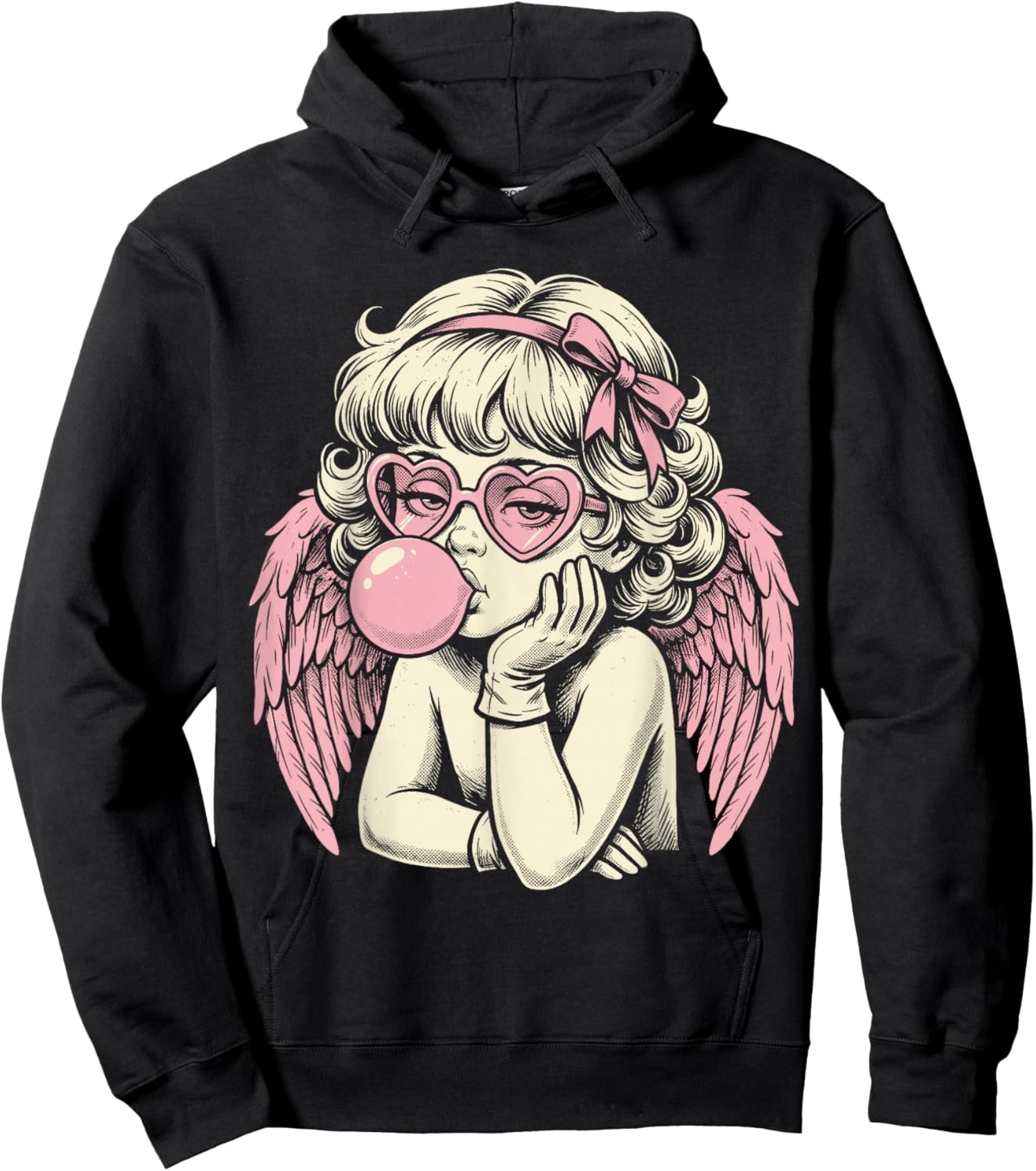 Cute Vintage Cupid Blowing Bubble Gum Hoodie - Hoodie | Black
