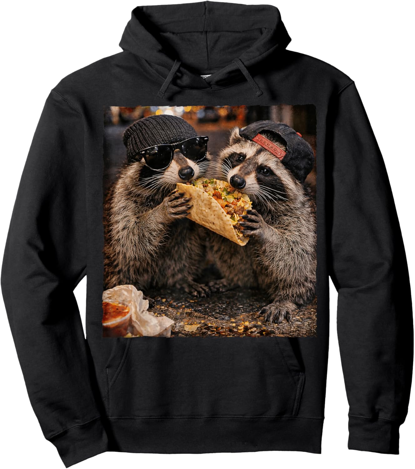 Racoon Lover Trash Eater Feral Racoon Eating Tacos Meme Hoodie - Hoodie | Black
