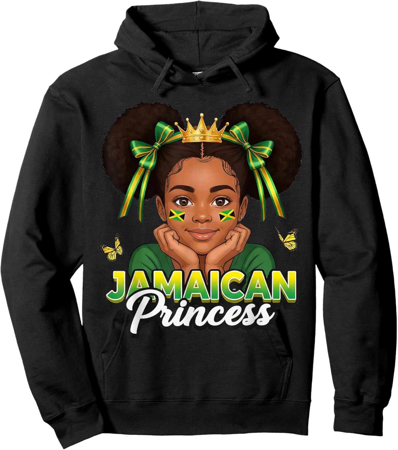 Cute Jamaican Princess Girl Crown Bow Jamaica Pride Girls Hoodie - Hoodie | Black
