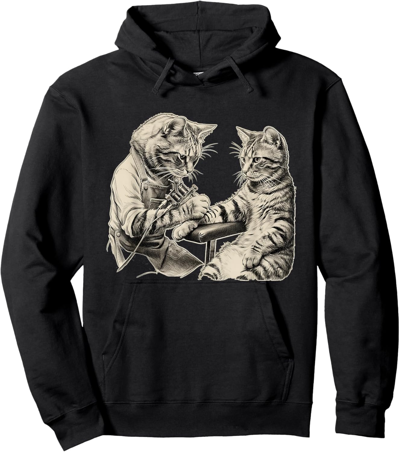 Cat Tattooing Cat Funny Meme Inked Kitty Humor Tattoo Artist Hoodie - Hoodie | Black
