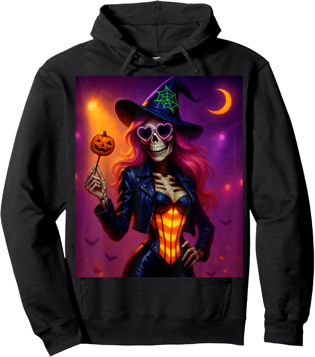 Skeleton Witch Halloween Hoodie - Hoodie | Black