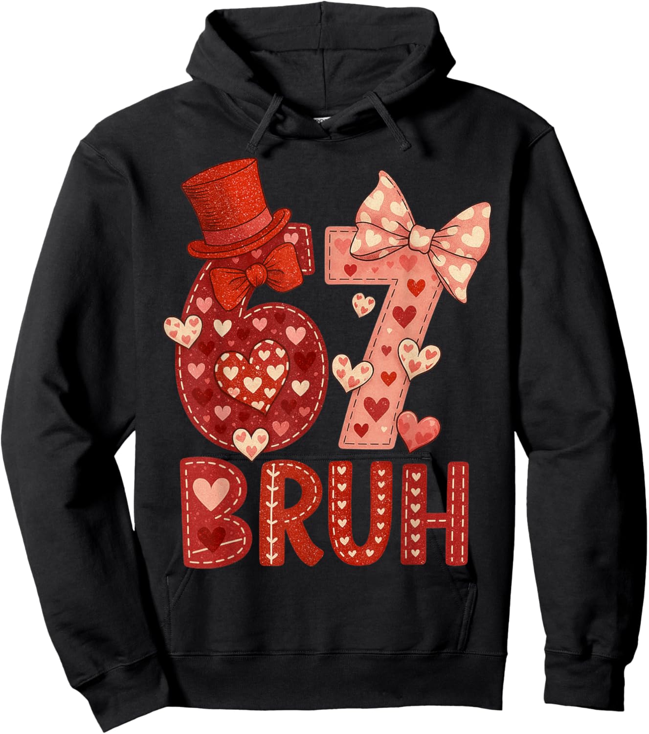 Six Seven 6 7 Valentine Bruh Kids Boys Girls Valentine Meme Hoodie - Hoodie | Black