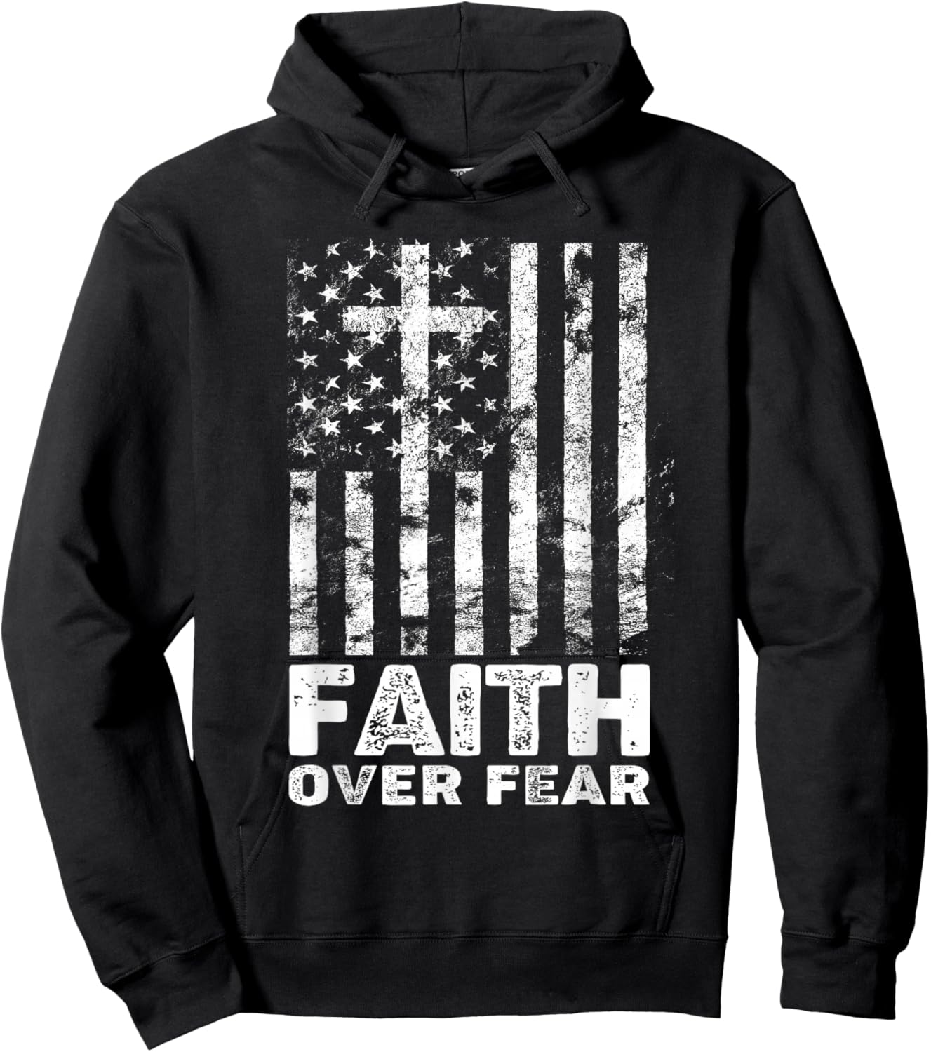 Christian Faith Over Fear US USA American Flag Religious Hoodie - Hoodie | Black