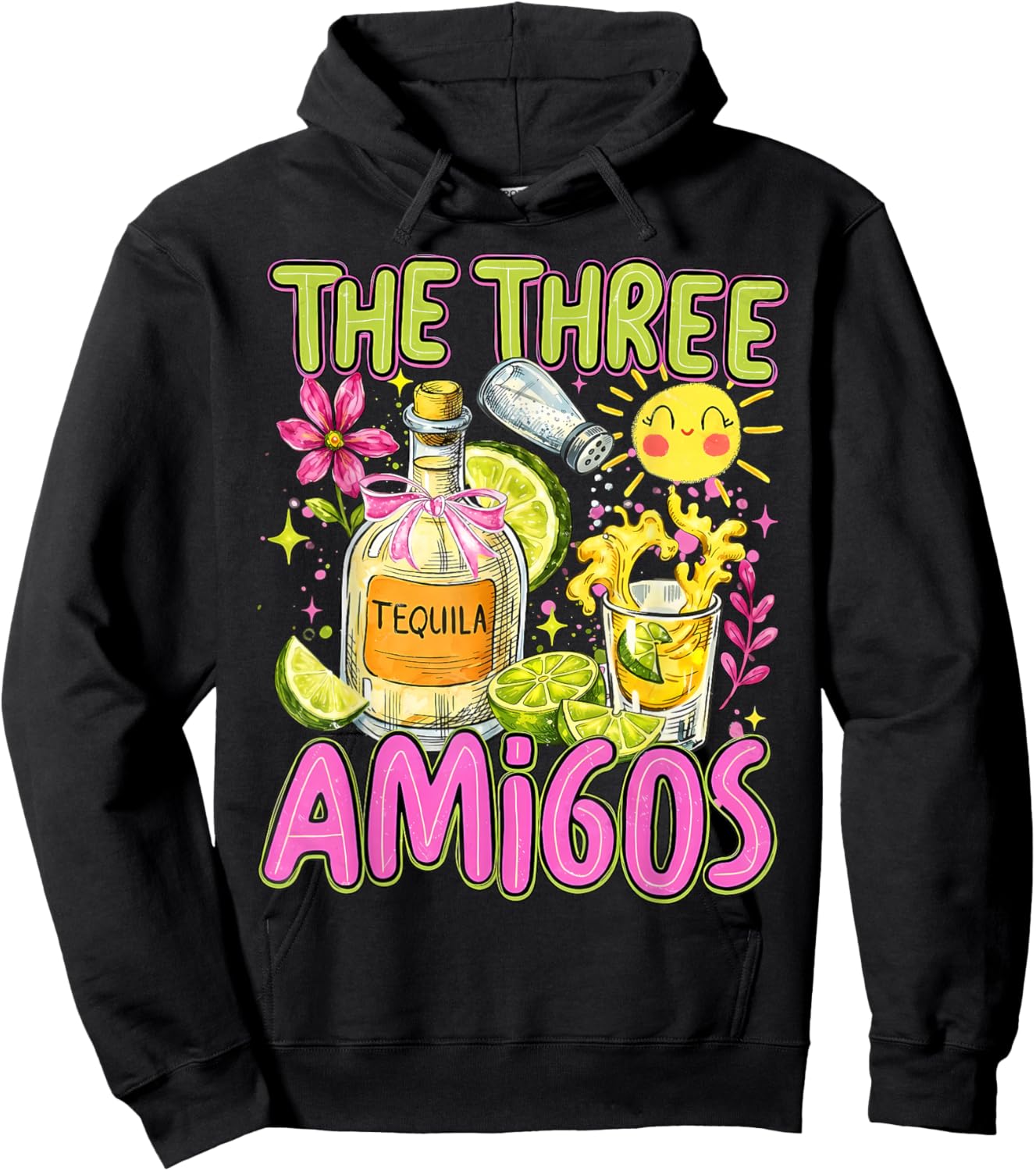 The Three Amigos Cinco De Mayo Tequila Pink Bow Girls Trip Hoodie - Hoodie | Black