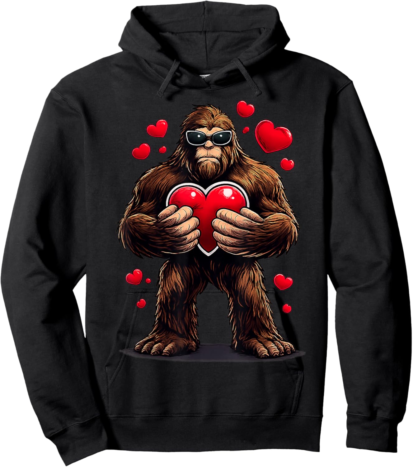 Cool Bigfoot Holding Heart Funny Valentine Gifts Men Women Hoodie - Hoodie | Black