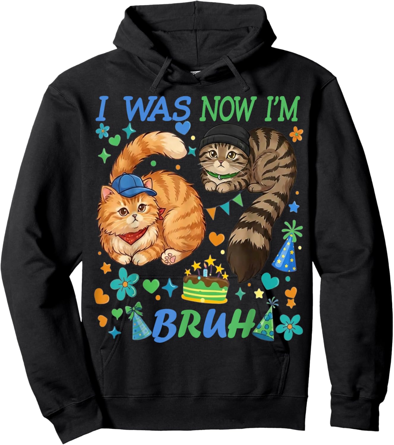 I was 6 Now I'm 7 Bruh Funny 67 Birthday Boys Cats Hoodie - Hoodie | Black