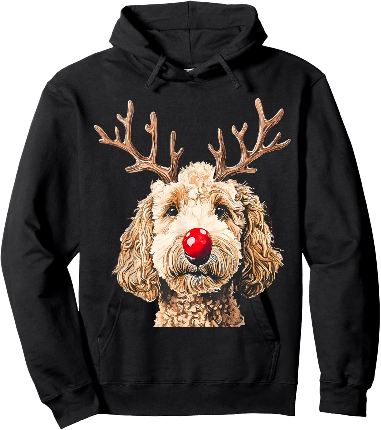 Cute Funny Reindeer Santa Goldendoodle Christmas Tree Lights Hoodie - Hoodie | Black