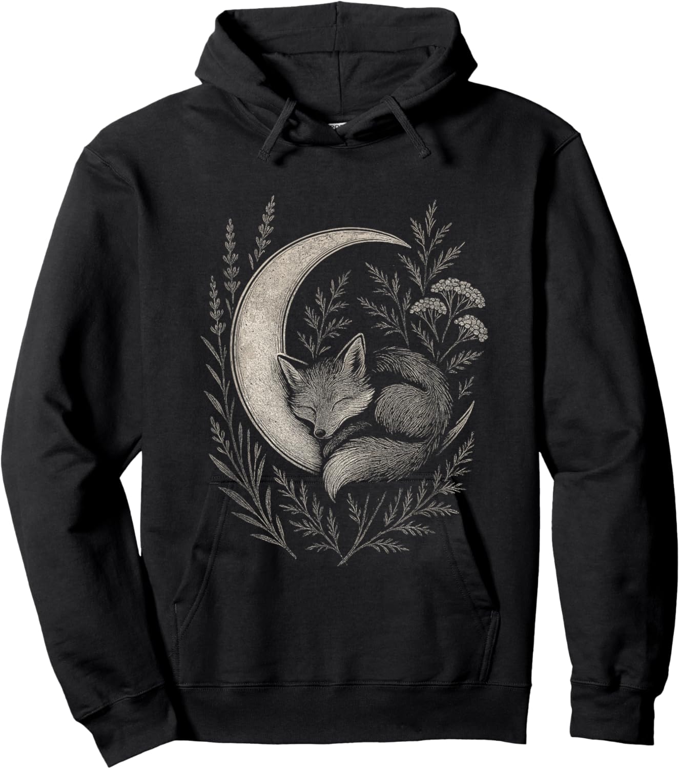 Forest Solstice Fox and Moon Graphic Hoodie - Hoodie | Black