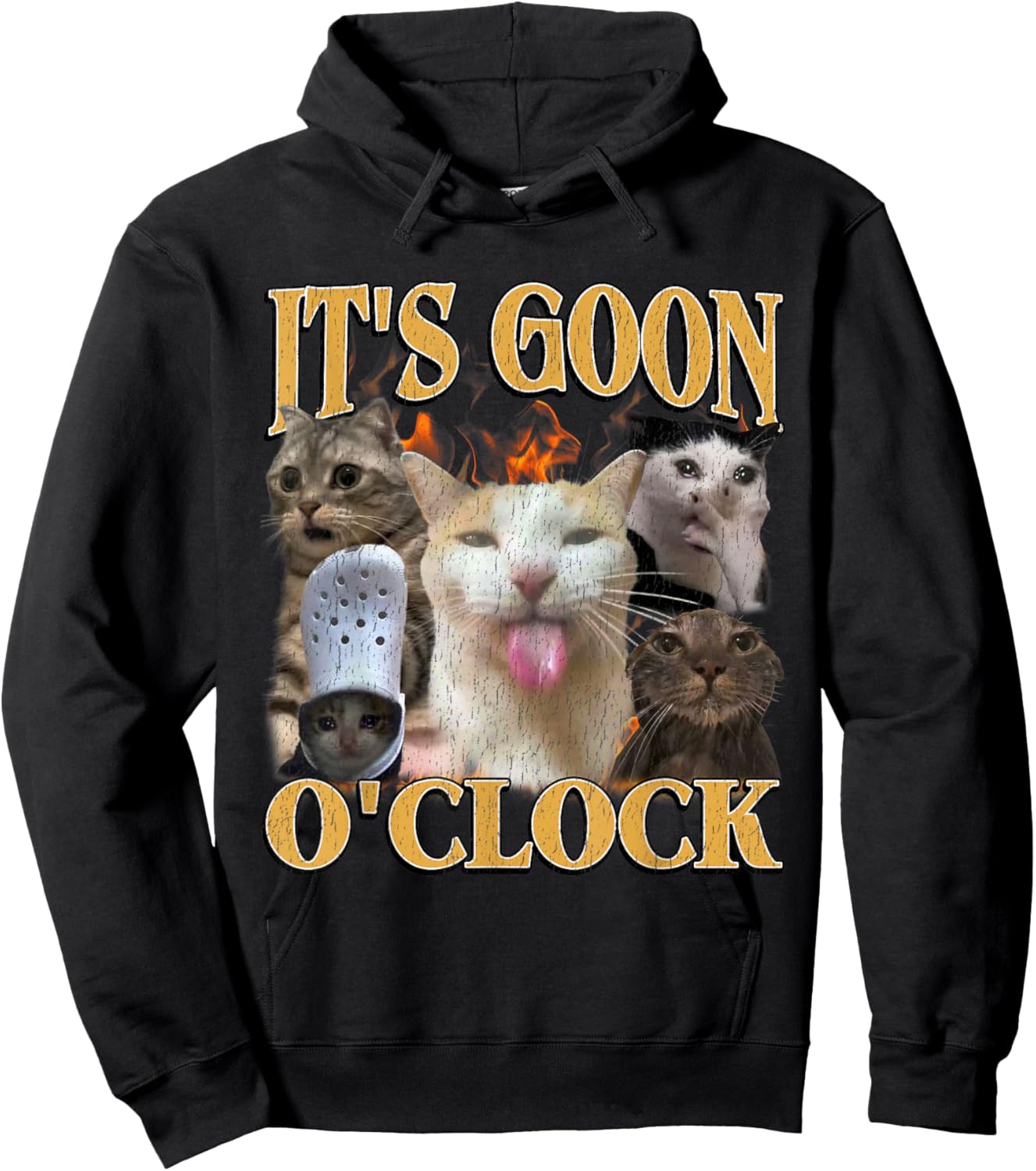 Gooning O'clock Funny Offensive Cat Meme Bootleg Men Women Hoodie - Hoodie | Black