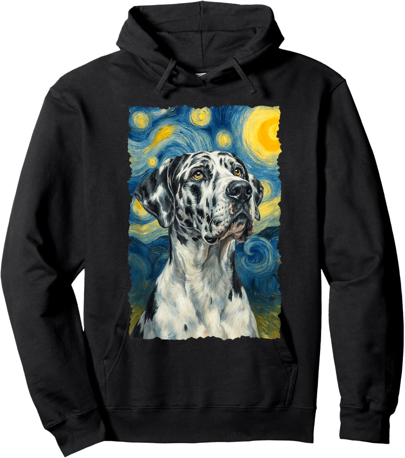 Harlequin Great Dane Van Gogh Hoodie - Hoodie | Black