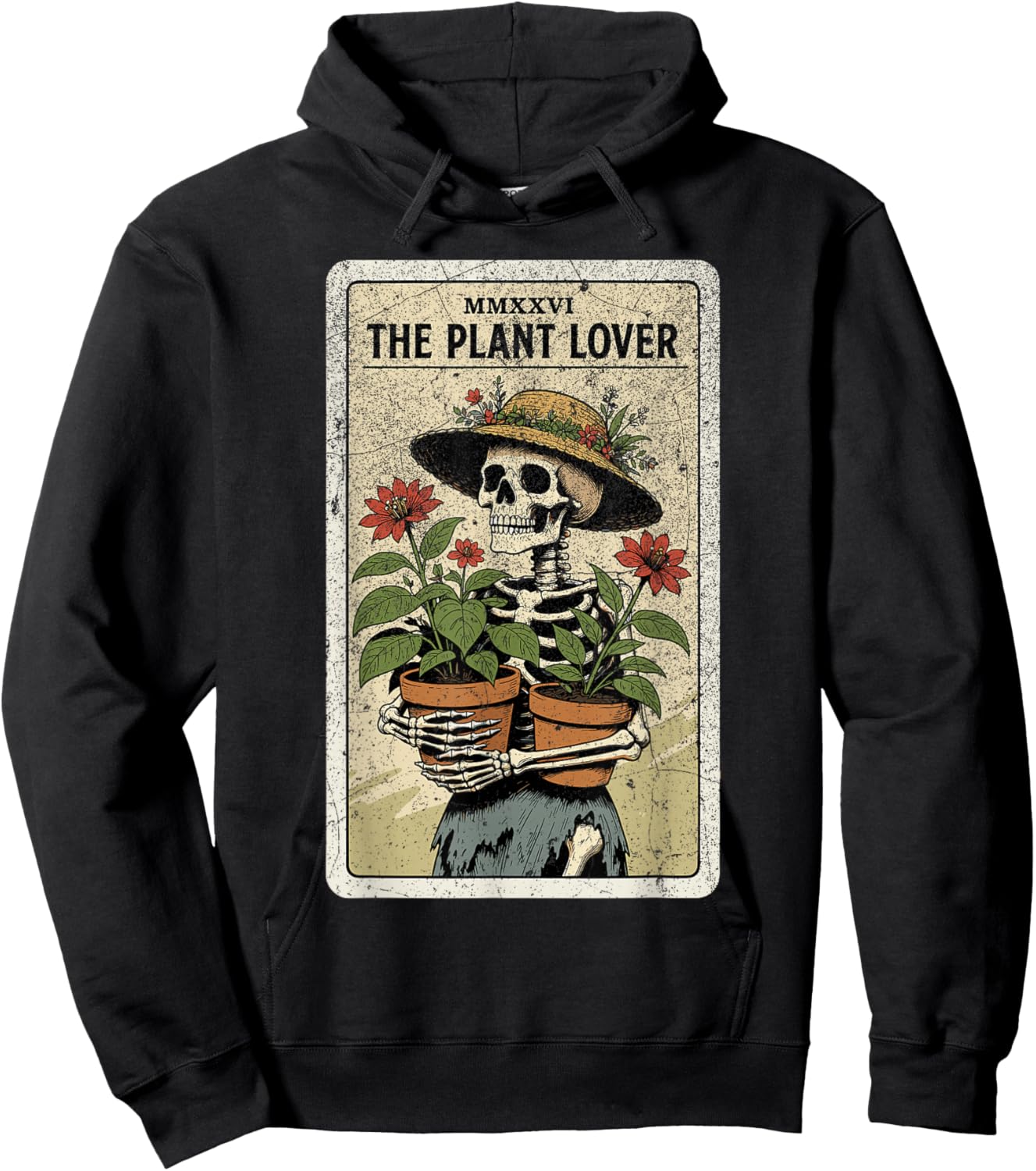 Botanical Goth Art Plant Lover Tarot Card Skeleton Gardener Hoodie - Hoodie | Black