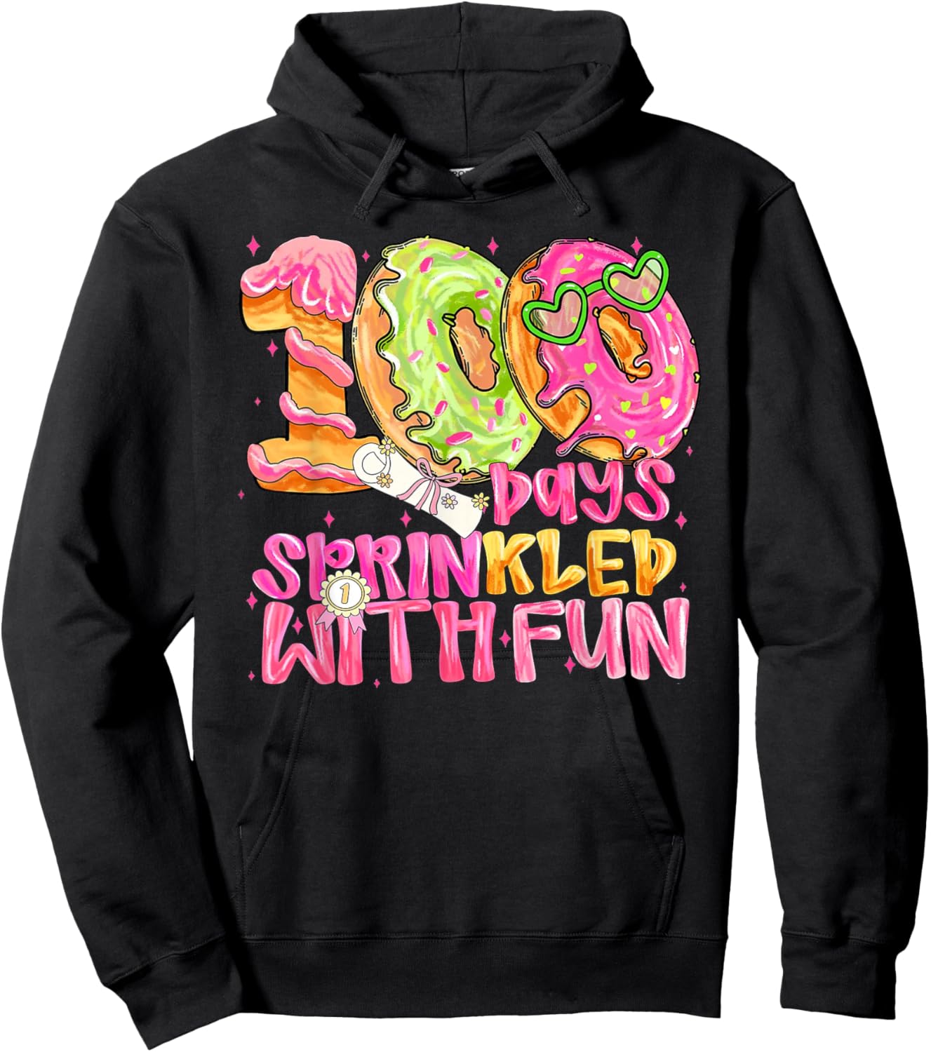 100th Day of School Girl 100 Days Prinkled with Fun Donut Hoodie - Hoodie | Black