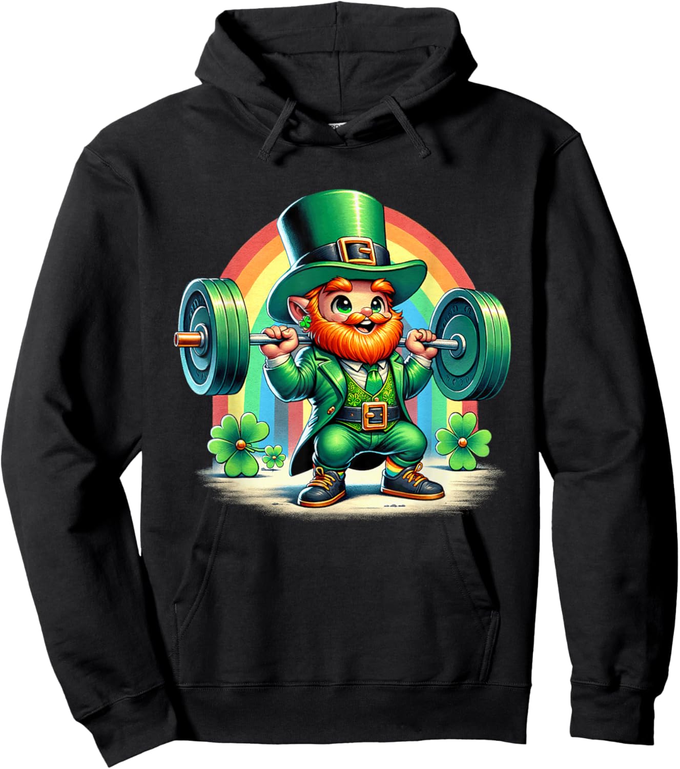 Leprechaun Weightlifting Deadlift Fitness Gym Patricks Day Hoodie - Hoodie | Black