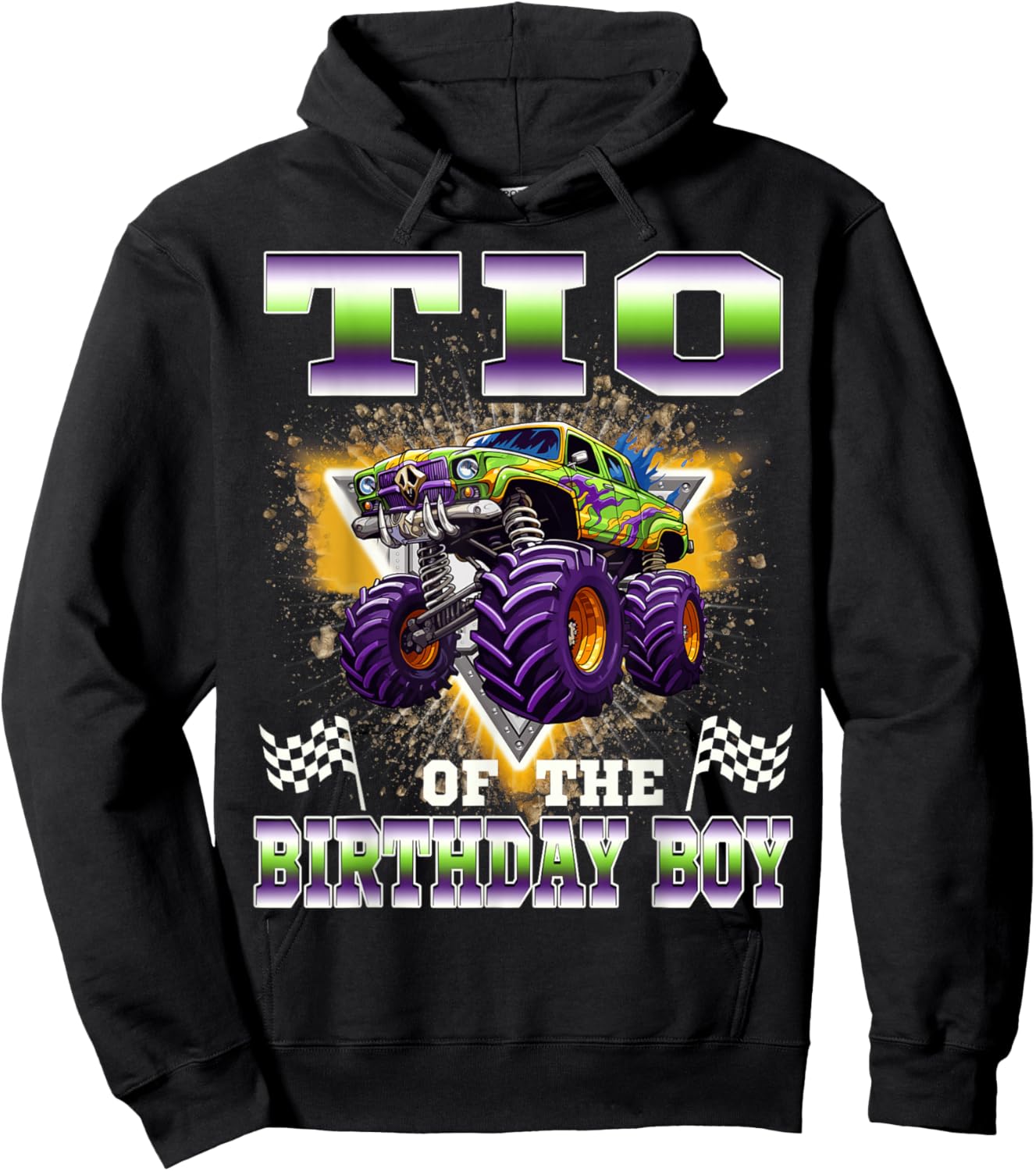 TIO of The Birthday Boy Monster Truck Birthday Family Hoodie - Hoodie | Black