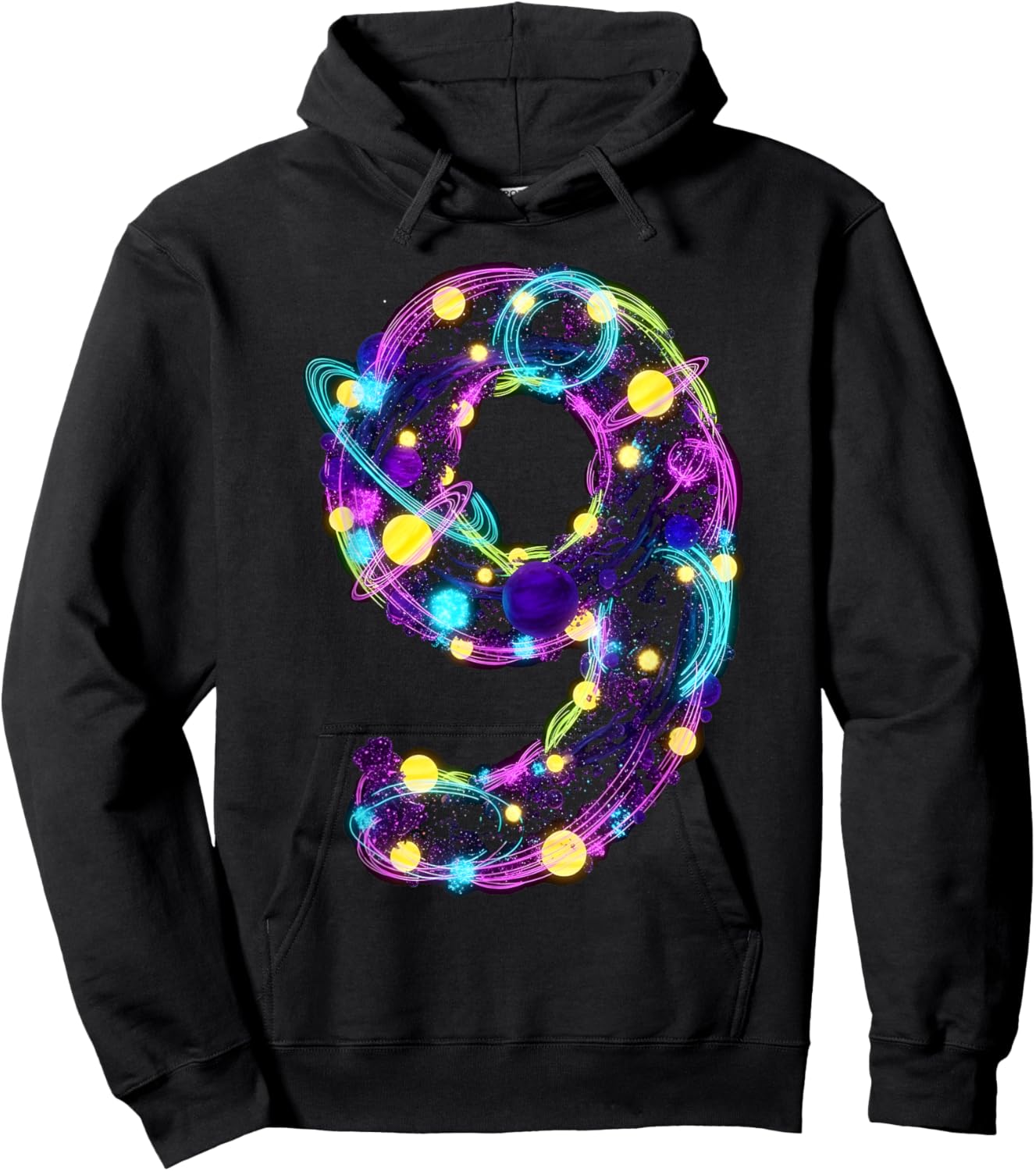 Space Birthday Boy 9 Year Old Outer Space Planet Galaxy Hoodie - Hoodie | Black