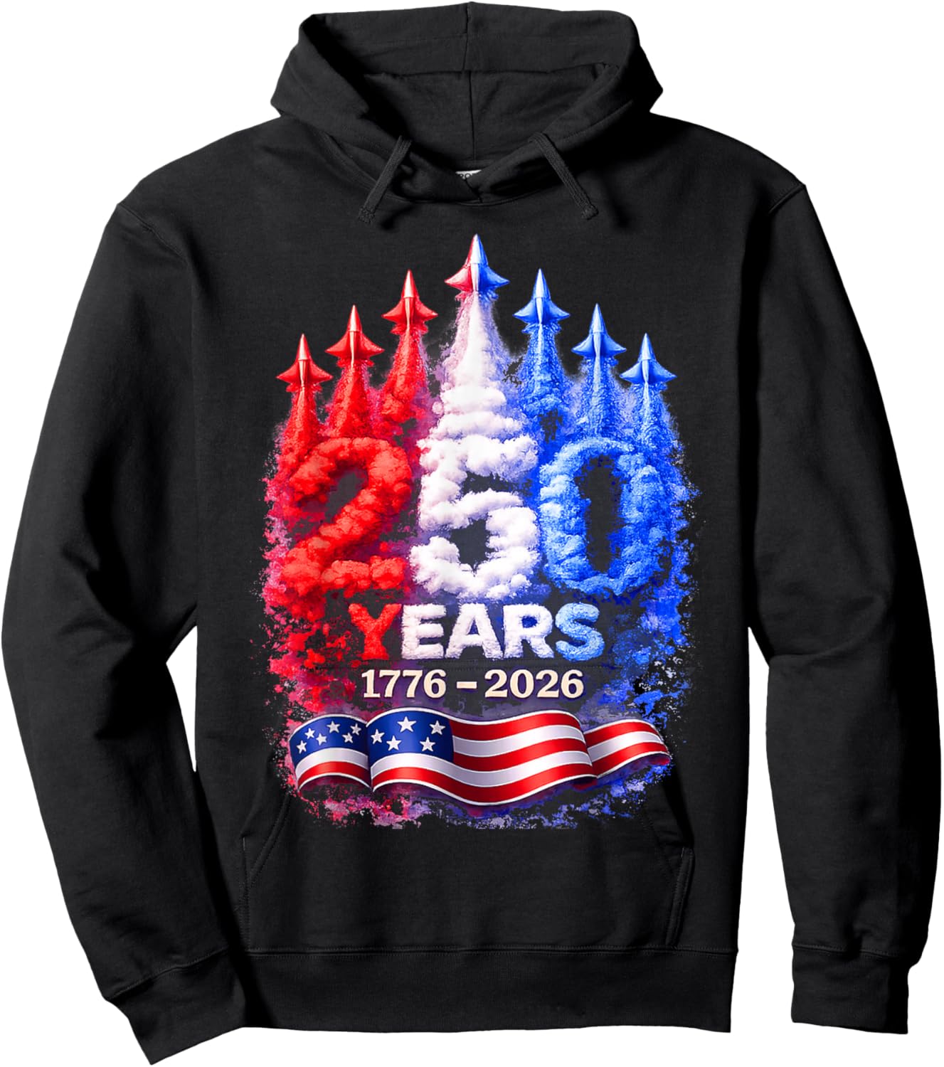 250 Years 1776–2026 Patriotic 4th of July American Flag Hoodie - Hoodie | Black