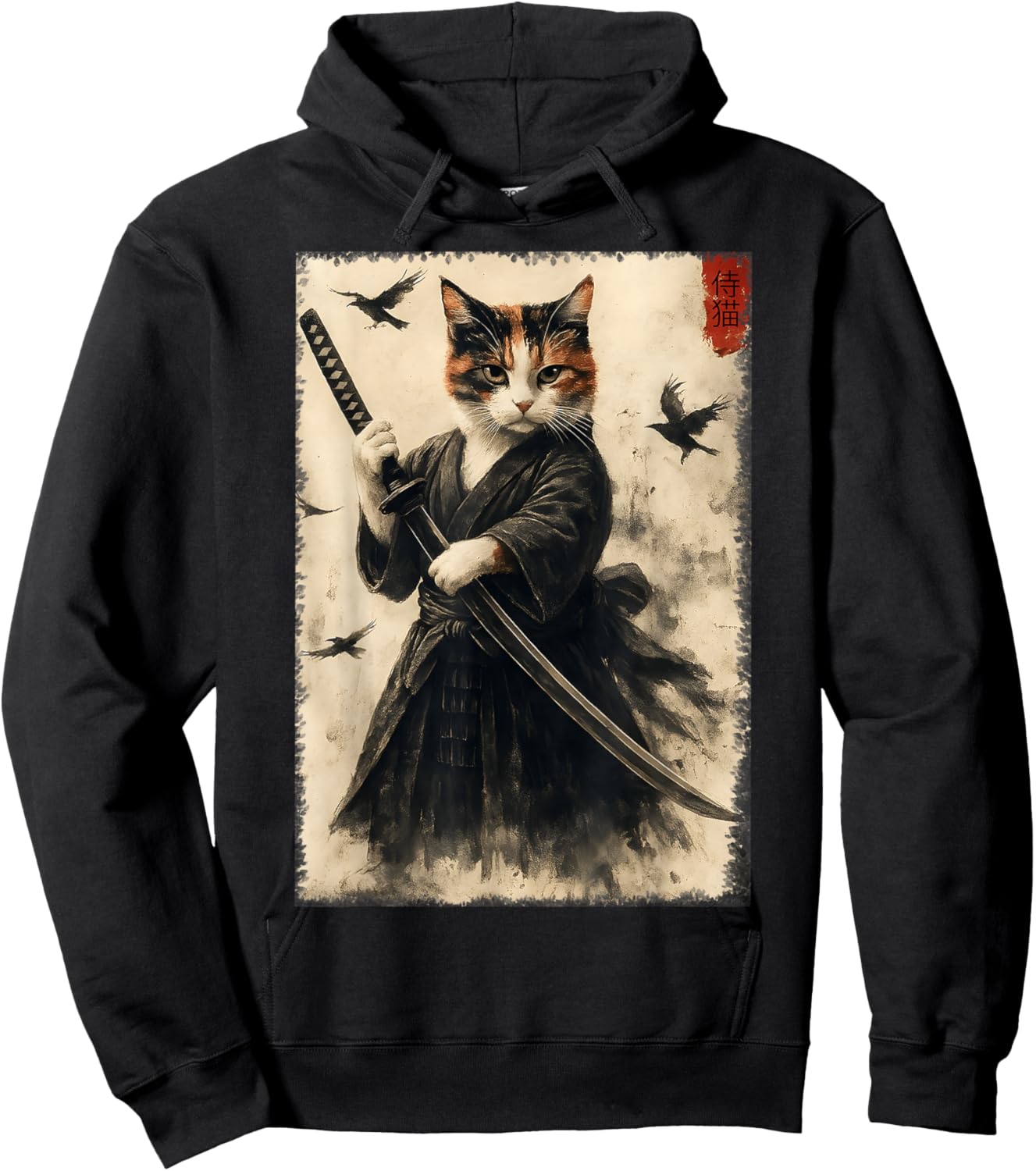 Funny Japanese Samurai Cat Kitten Men Women Kids Hoodie - Hoodie | Black