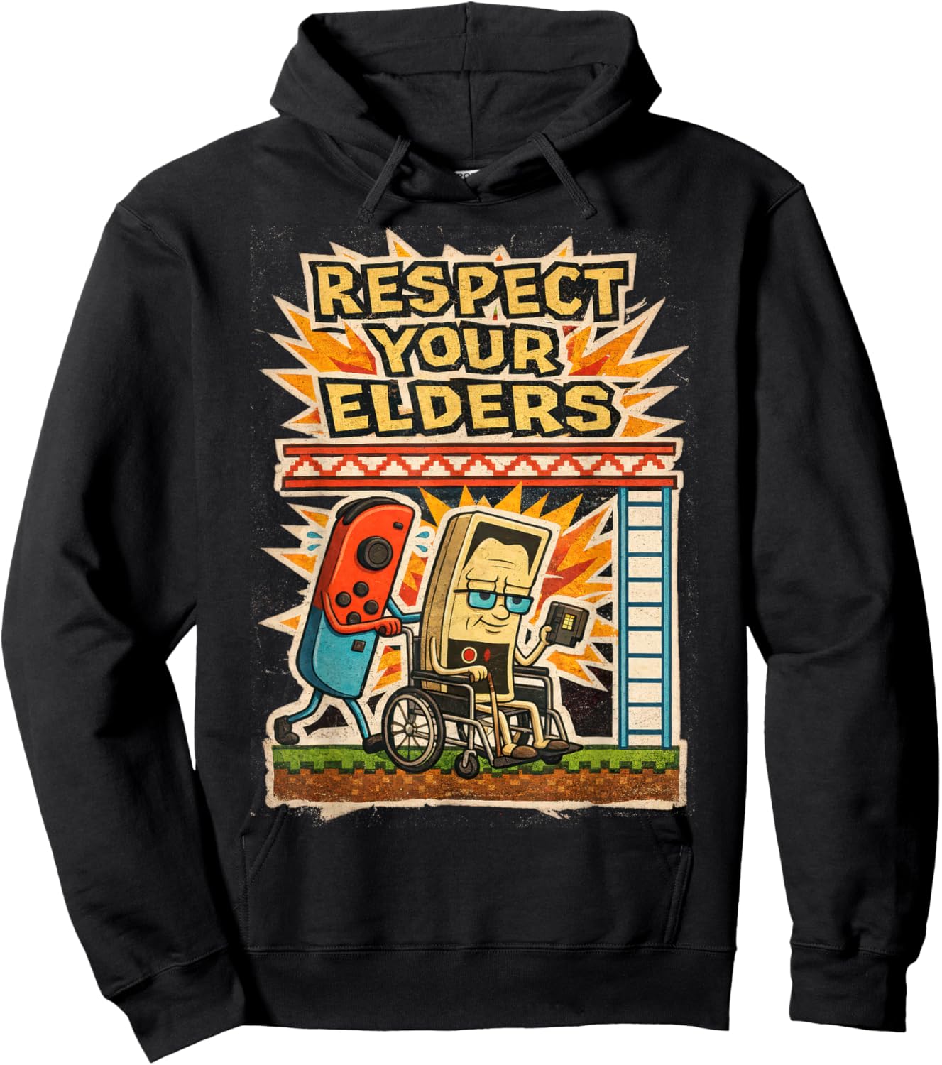 Respect Your Elders Funny Gamer Controller 80s Retro Poster Hoodie - Hoodie | Black