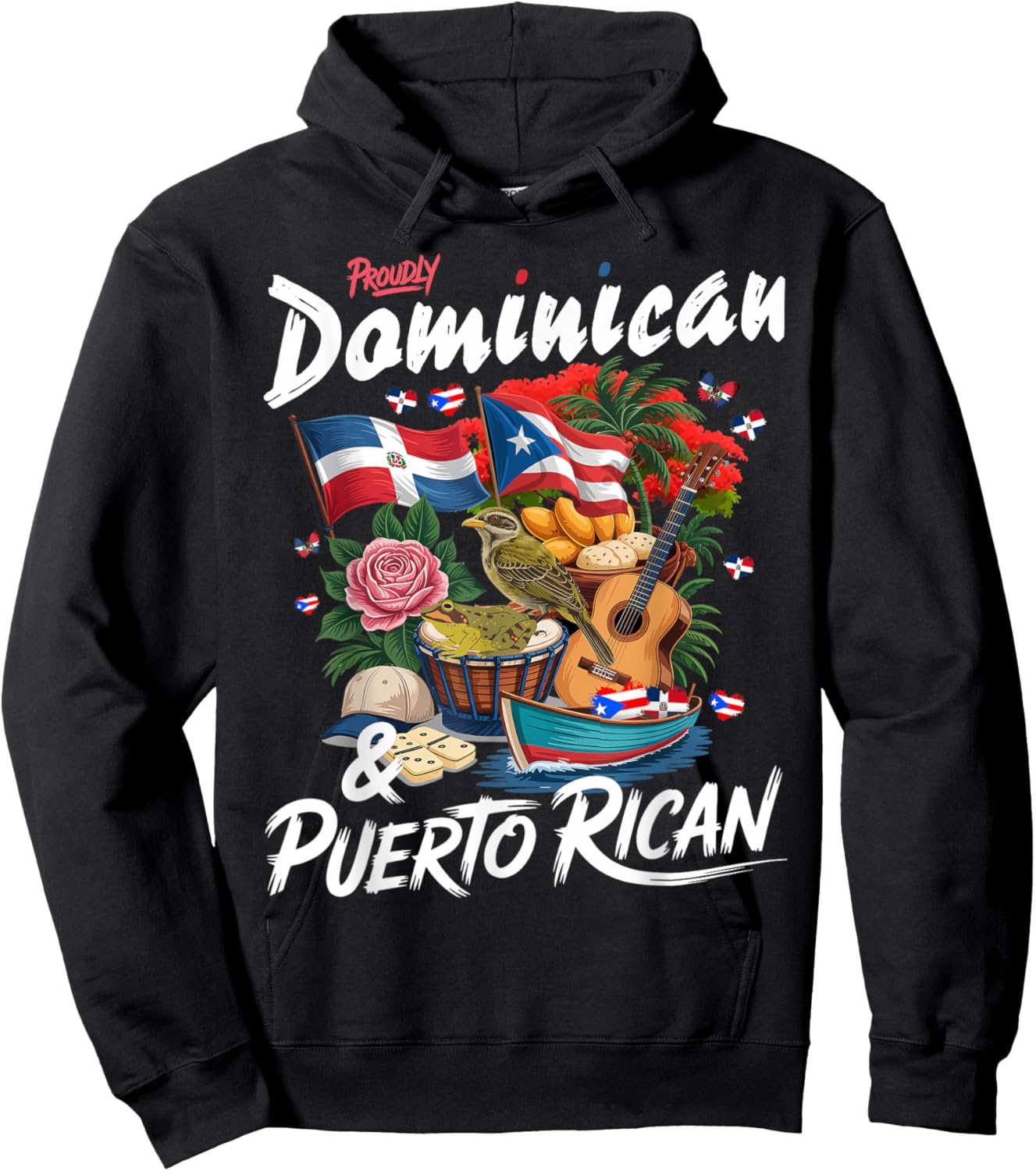 Puerto Rican & Dominican Flag Idea for Kids Dominican Roots Hoodie - Hoodie | Black