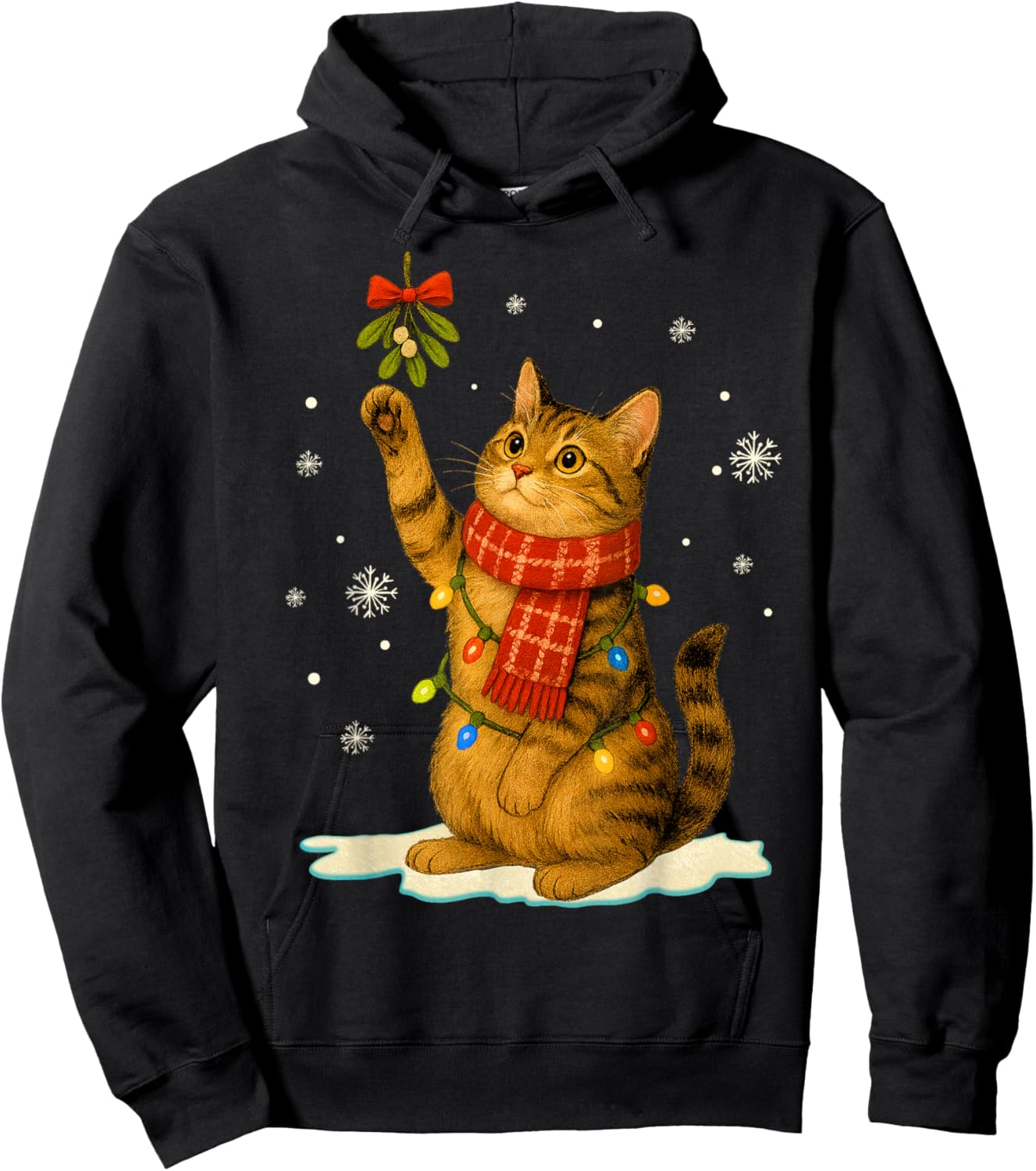 Cat Christmas Mistletoe Vintage Cat Lover Holiday Women Kids Hoodie - Hoodie | Black