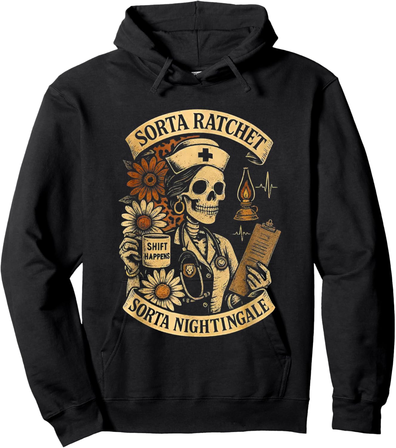 Sorta Ratchet Sorta Nightingale Skeleton Nurse Halloween Hoodie - Hoodie | Black