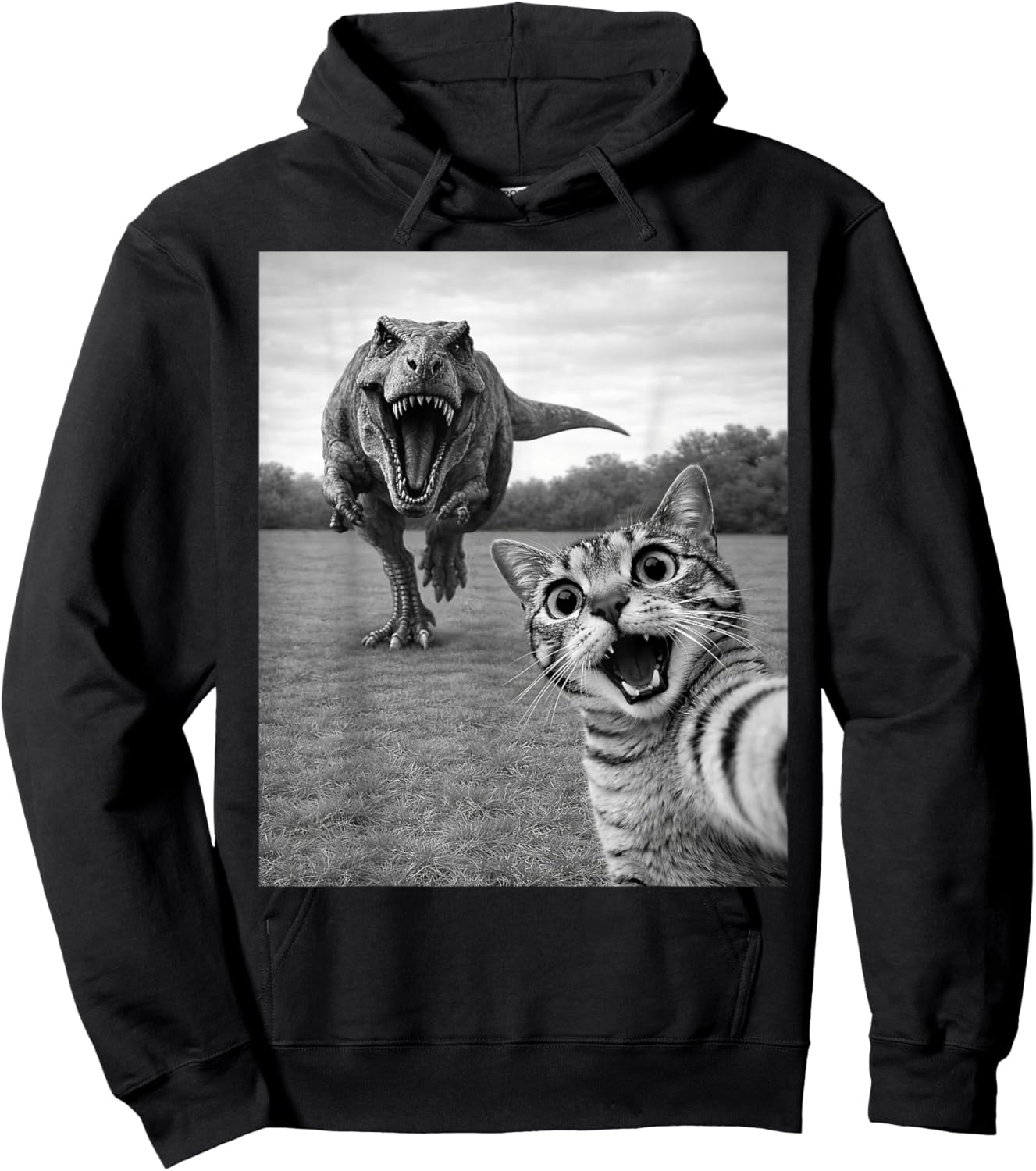Cat Selfie with T-Rex Dinosaur Men Women Kids Hoodie - Hoodie | Black