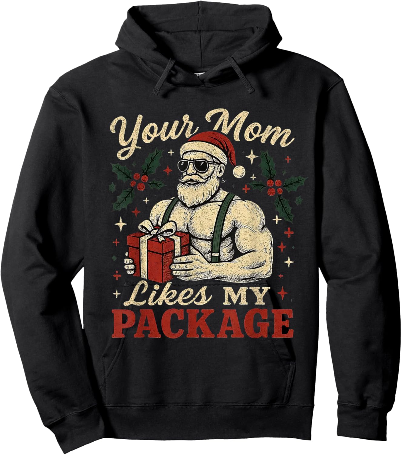 Your Mom Likes My Package Funny Santa Christmas Hoodie - Hoodie | Black