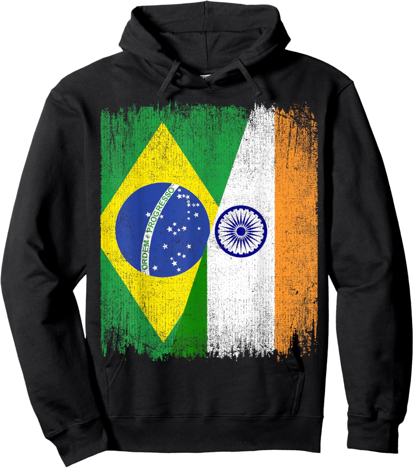 Half Brazil India Split Flag Brazilian Indian Roots Hoodie - Hoodie | Black