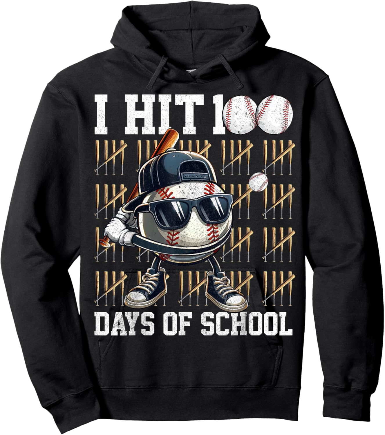 100 Days of School Boys Kids 100th Day Balls Baseball Kids Hoodie - Hoodie | Black