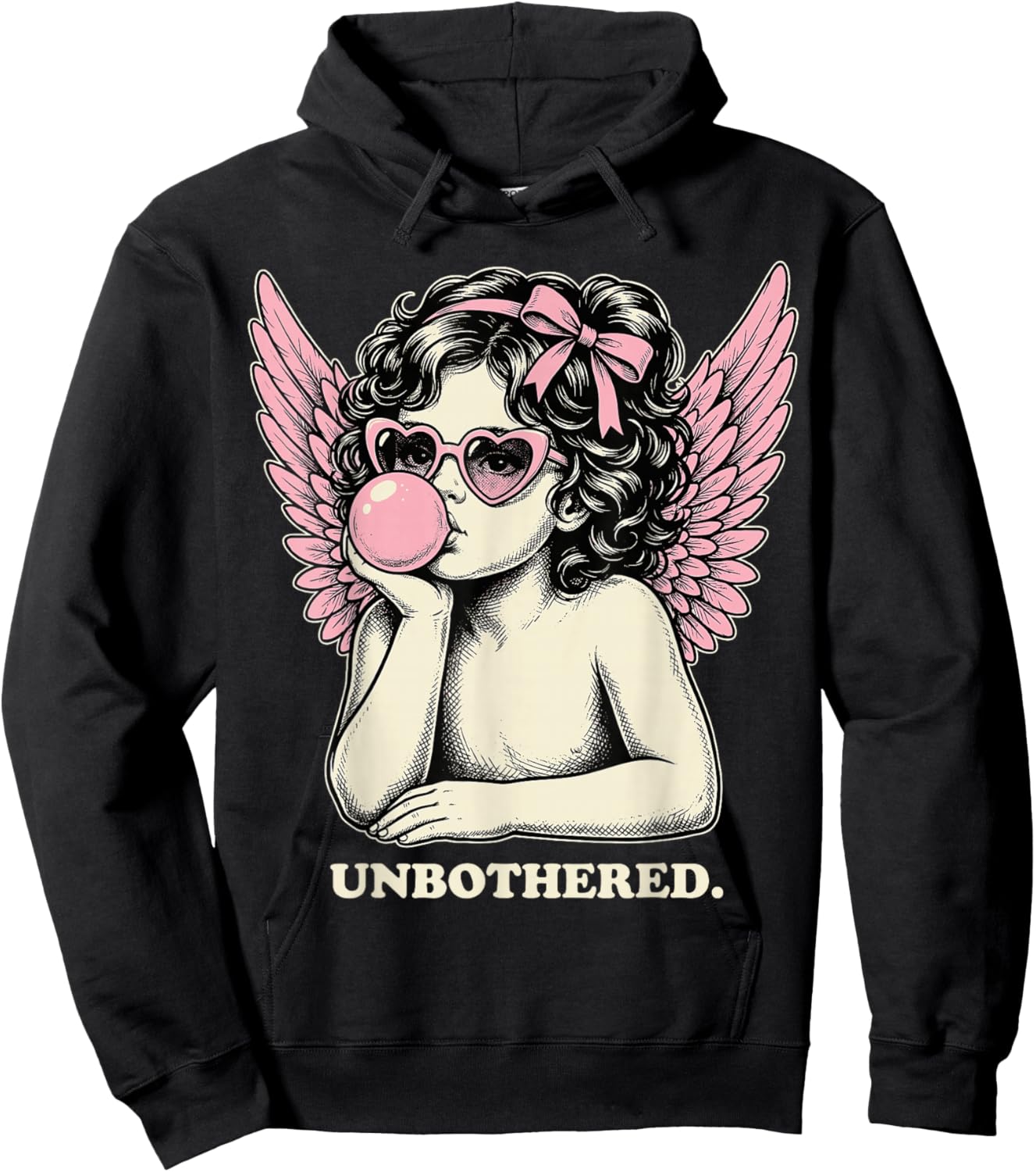 Cute Vintage Cupid Blowing Bubble Gum Unbothered Hoodie - Hoodie | Black
