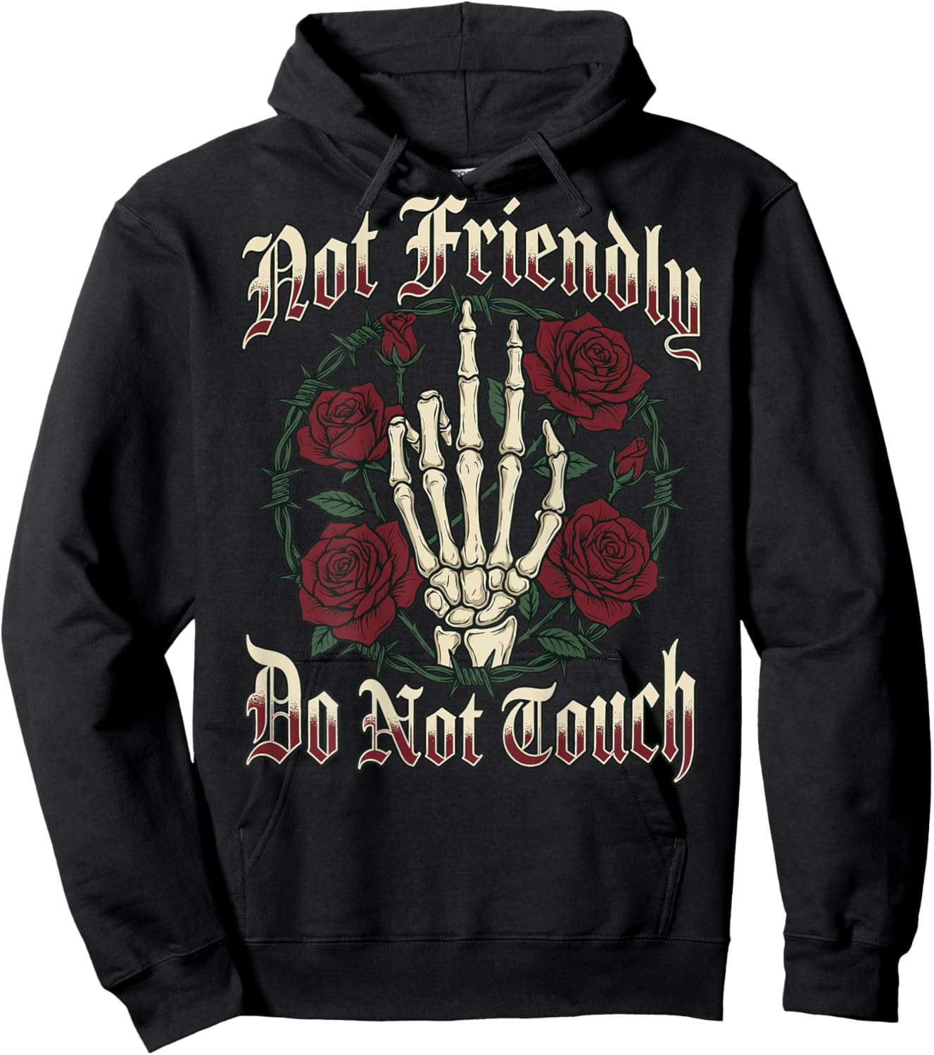 Not Friendly Do Not Touch Skeleton Middle Finger Edgy Design Hoodie - Hoodie | Black