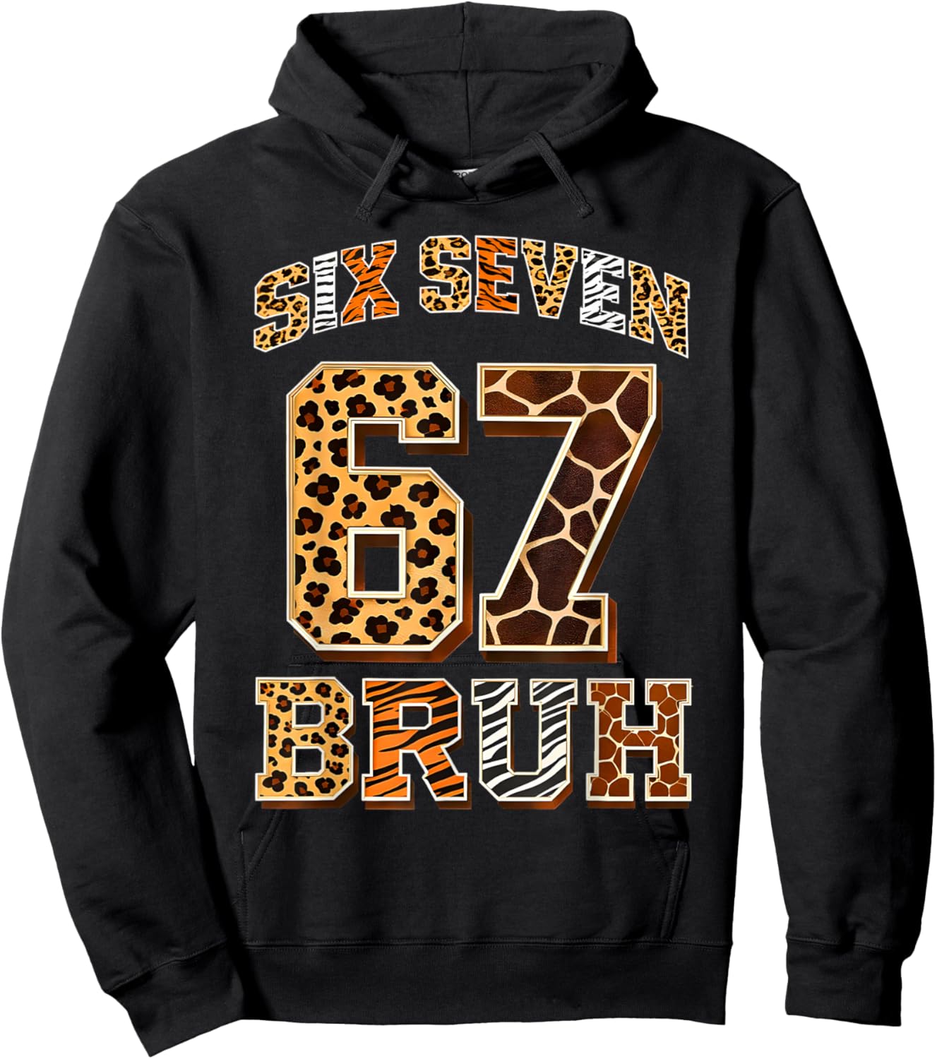 67 Six Seven Bruh Meme Clothes Kids Girls Boys Animal Print Hoodie - Hoodie | Black