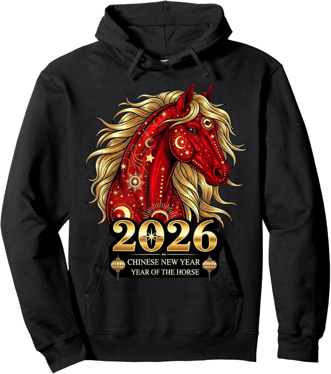 Chinese New Year 2026 Year The Horse Retro Elegant Art Men Hoodie - Hoodie | Black