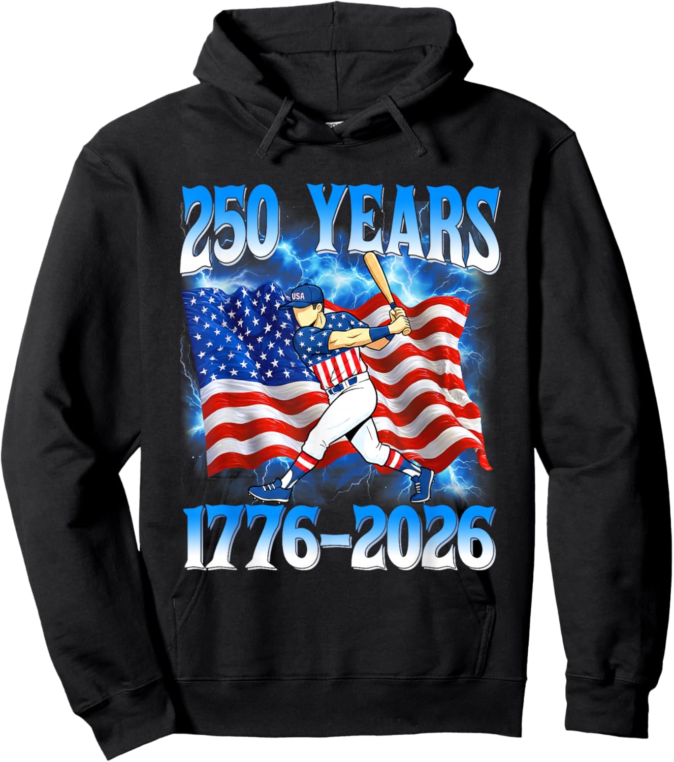 250 Years 1776 2026 250th Baseball American Flag 4th of July Hoodie - Hoodie | Black