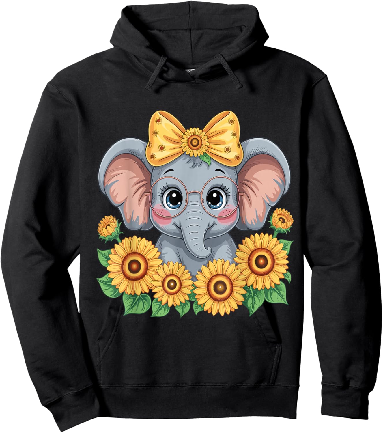 Cute Elephant Sunflower Elephant Lover Girls Hoodie - Hoodie | Black