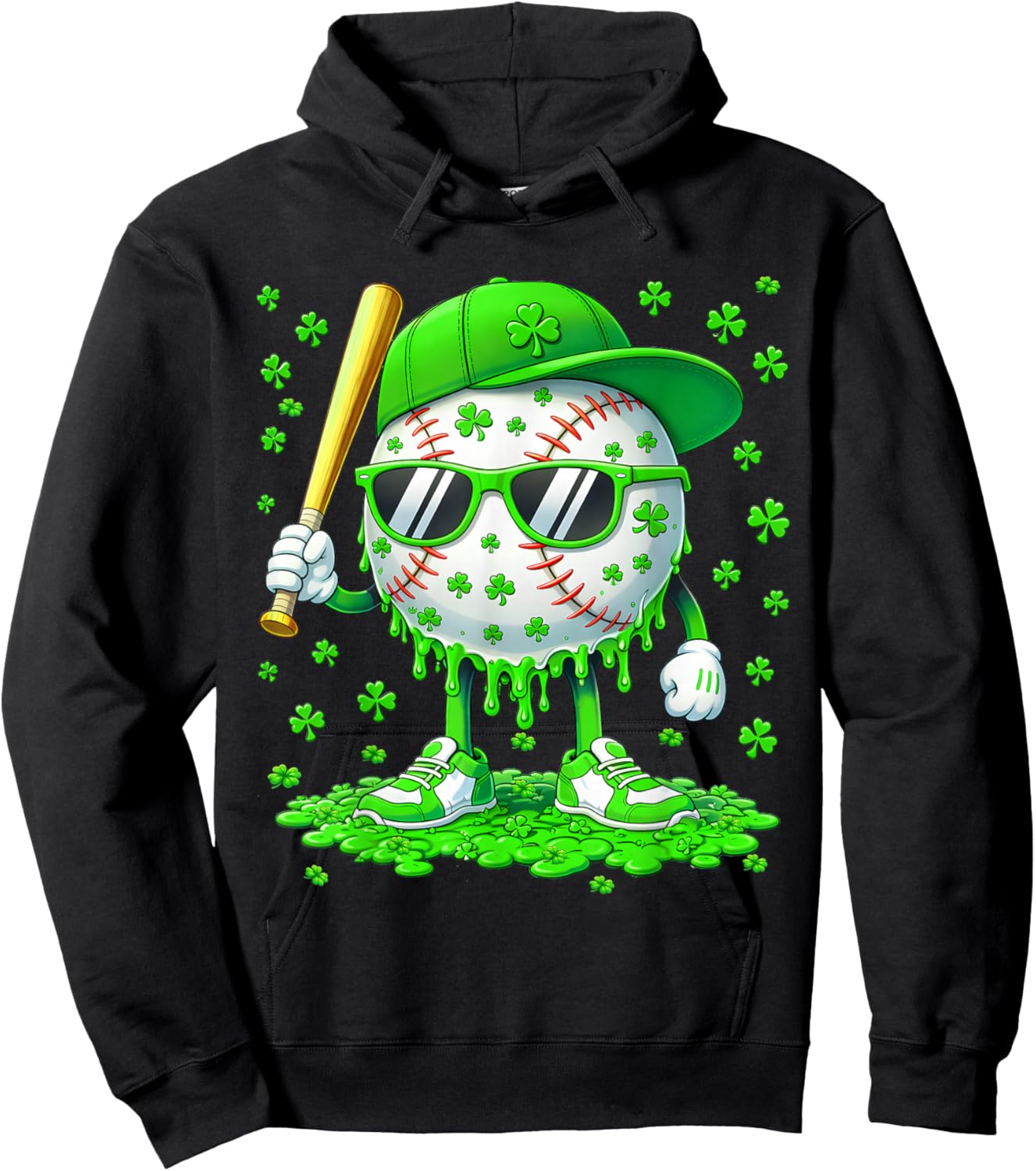Funny Drip Dripping Baseball Shamrock Men Boy Kid Shirts Hoodie - Hoodie | Black