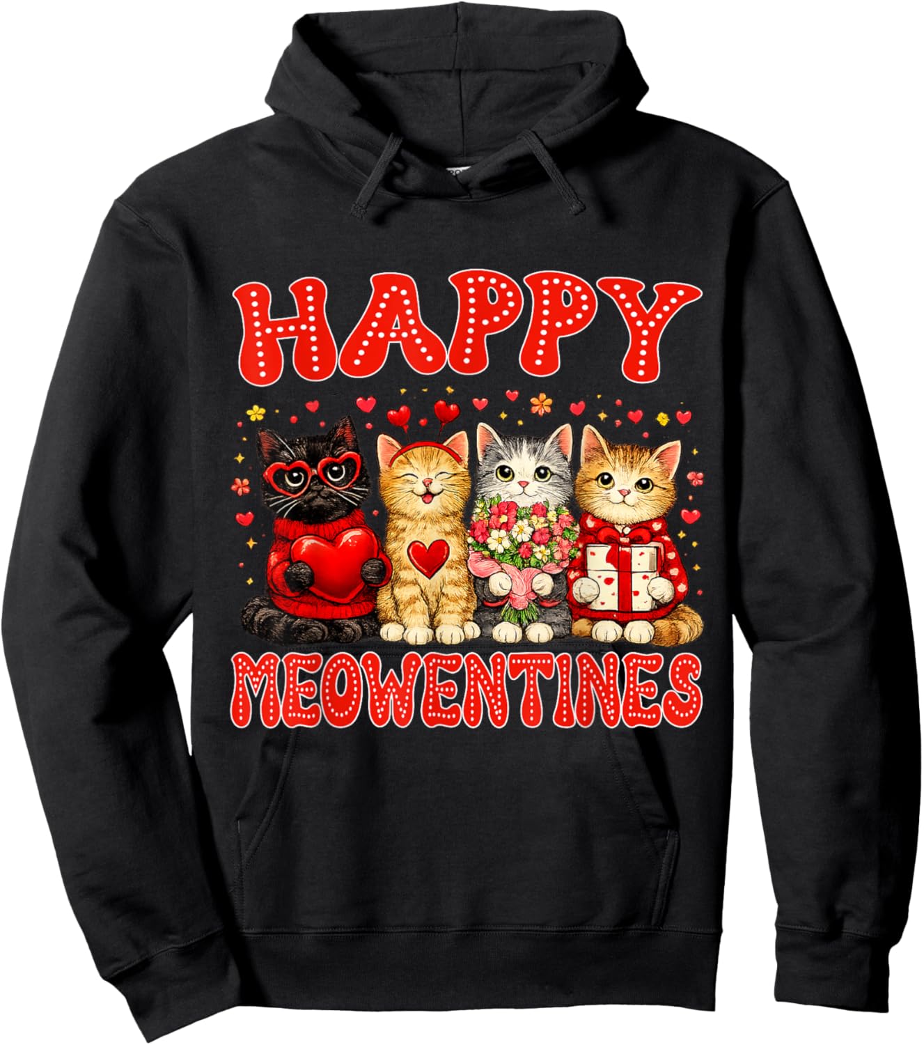 Happy Meowentines Cute Cat Valentine Men Women Kids Girls Hoodie - Hoodie | Black