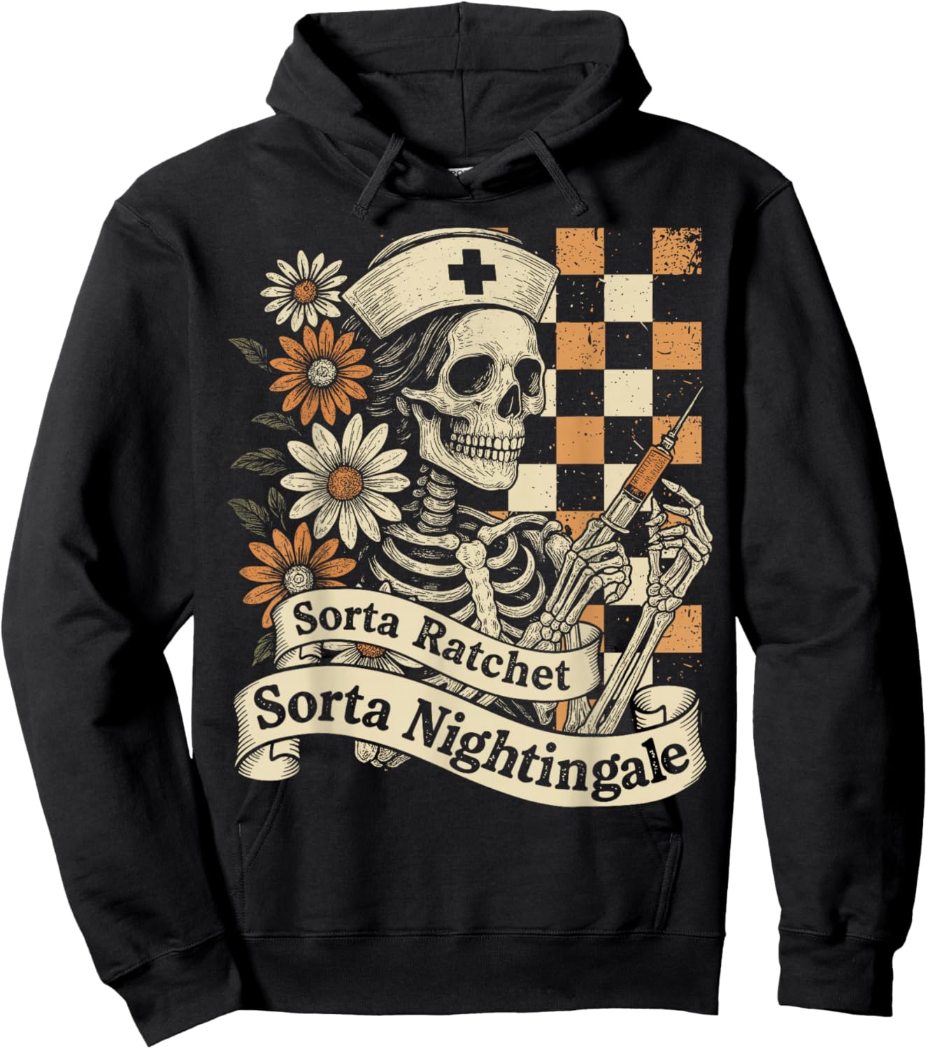 Sorta Ratchet Sorta Nightingale Skeleton Nurse Halloween Hoodie - Hoodie | Black