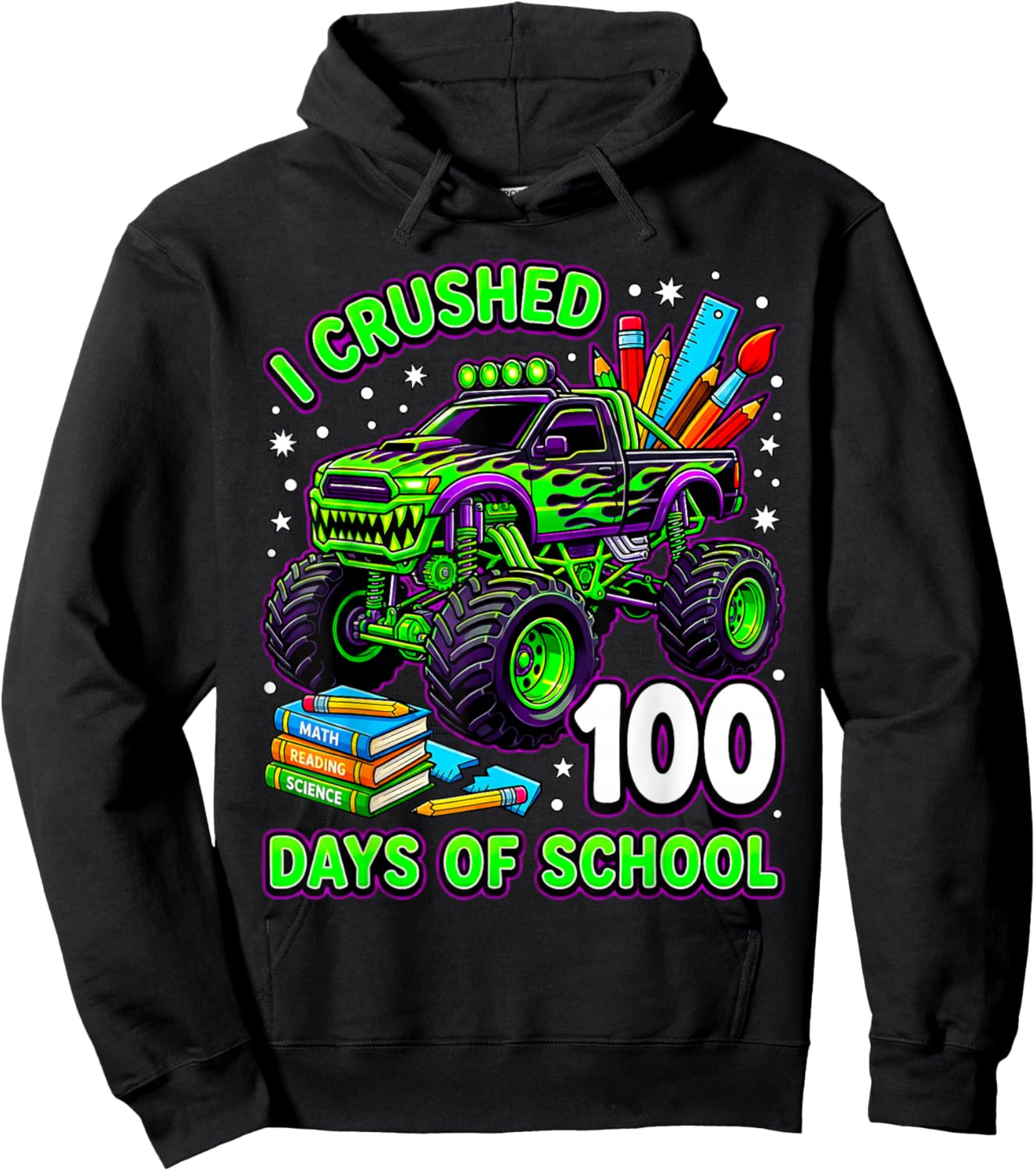 I Crushed 100 Days of School Monster Truck Boys 100th Day Hoodie - Hoodie | Black