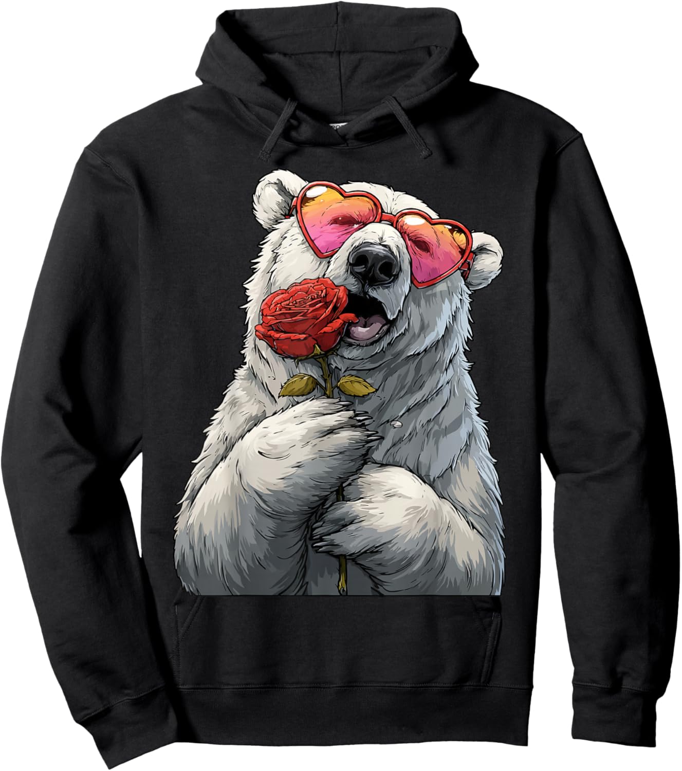Polar Bear with Heart Glasses Rose Valentine's Day Animal Hoodie - Hoodie | Black