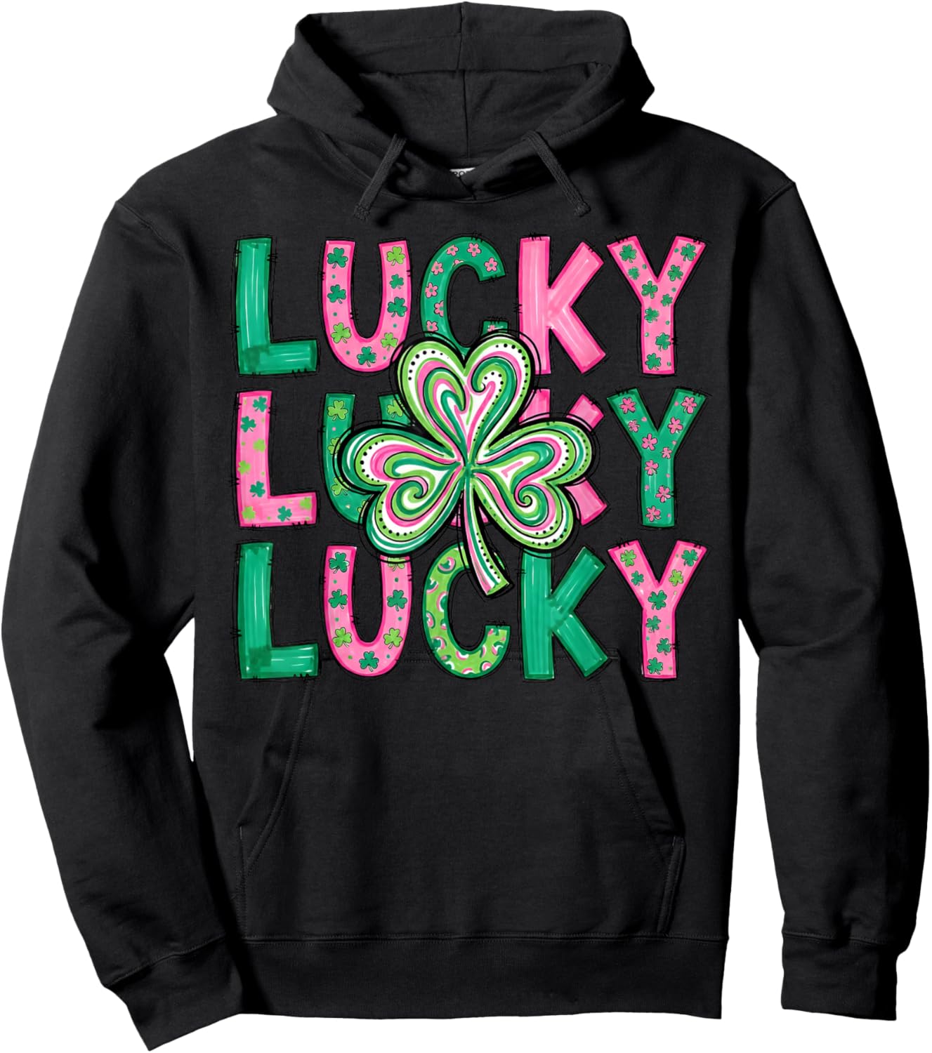 Irish Pride St Patricks Day Colorful Shamrock Lucky Hoodie - Hoodie | Black
