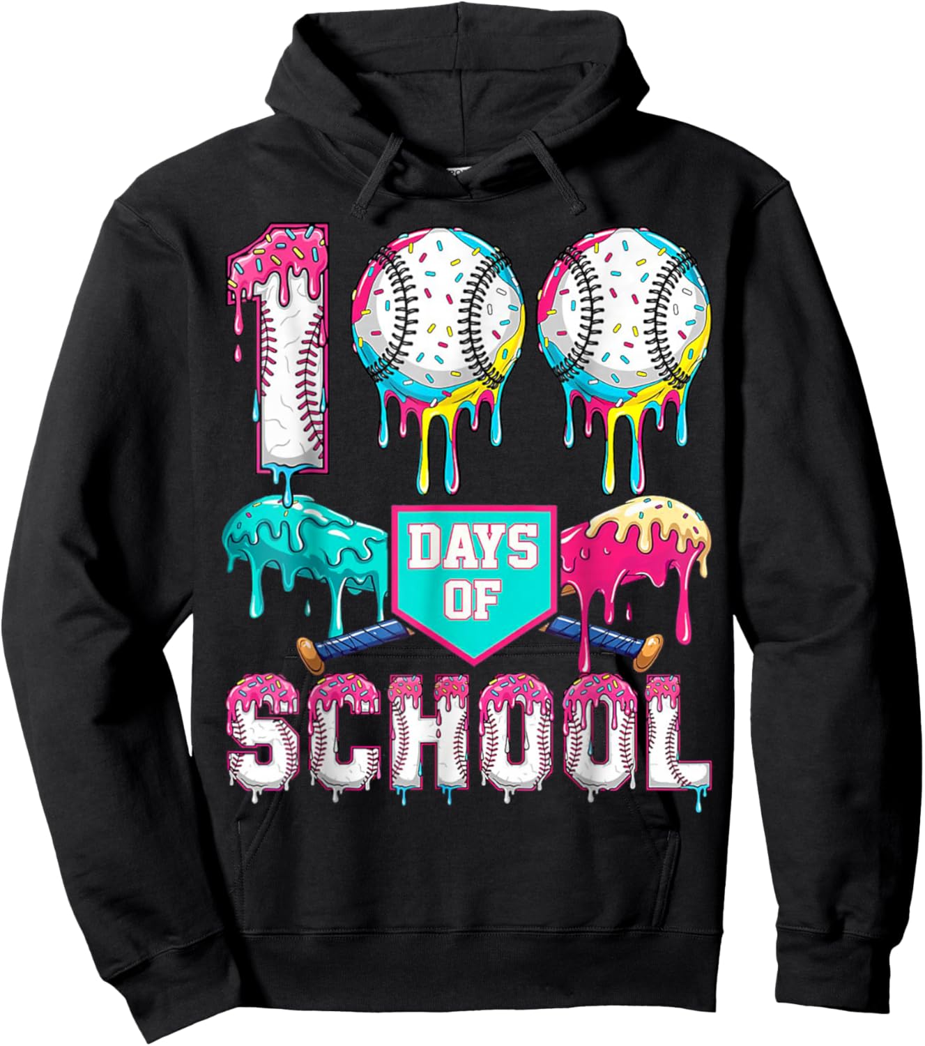 100 Days of School Boys Kids 100th Day of School Baseball Hoodie - Hoodie | Black