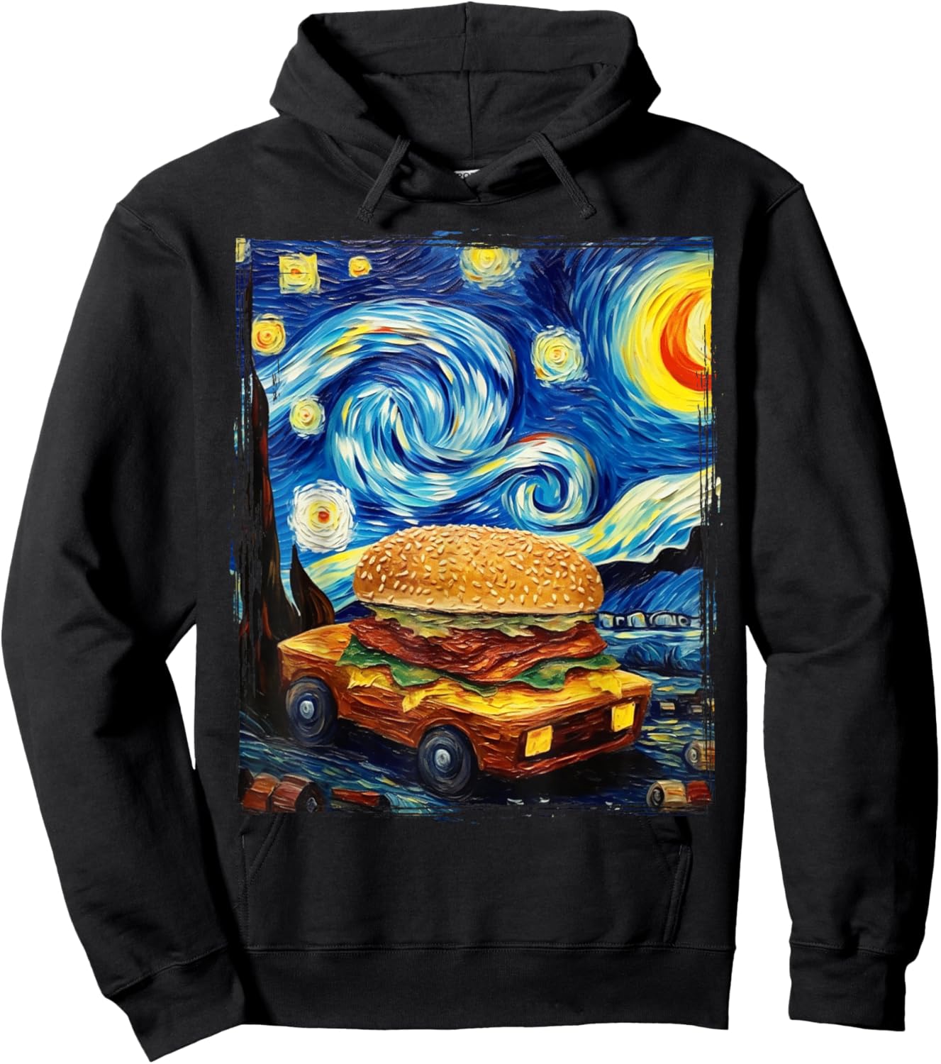 Love Hamburger Food Burger Van Gogh Hoodie - Hoodie | Black