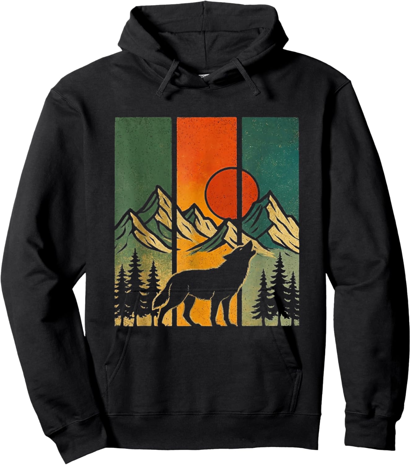 Retro Wolf Mountains Nature Outdoor Vintage Hoodie - Hoodie | Black