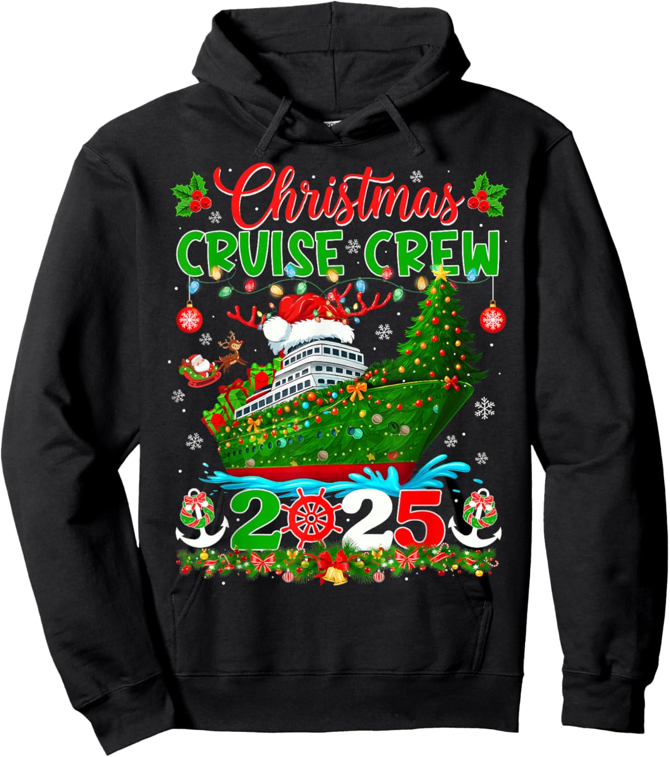 Matching Family Cruise Holiday Christmas Cruisin Crew 2025 Hoodie - Hoodie | Black