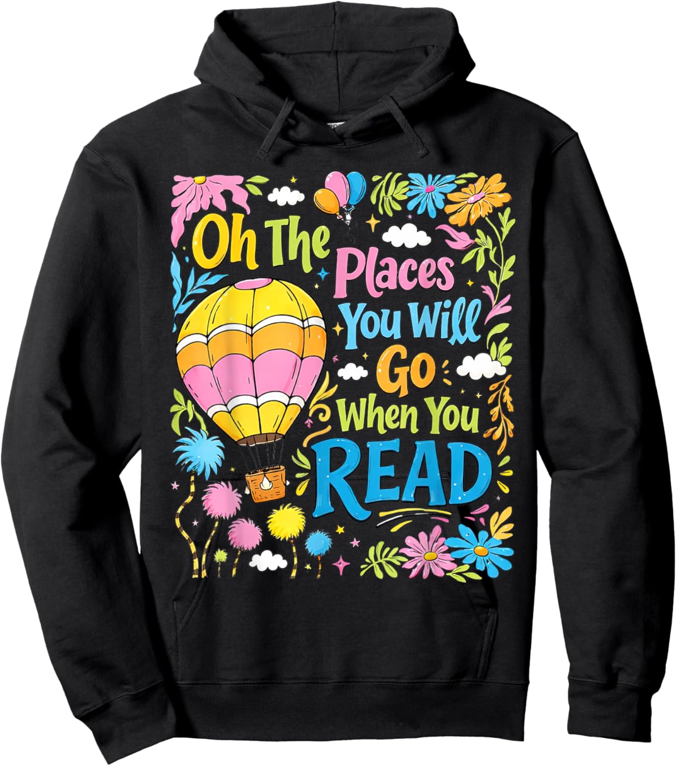 Boho Flowers Oh ThePlaces You Will Go When You Read Hoodie - Hoodie | Black