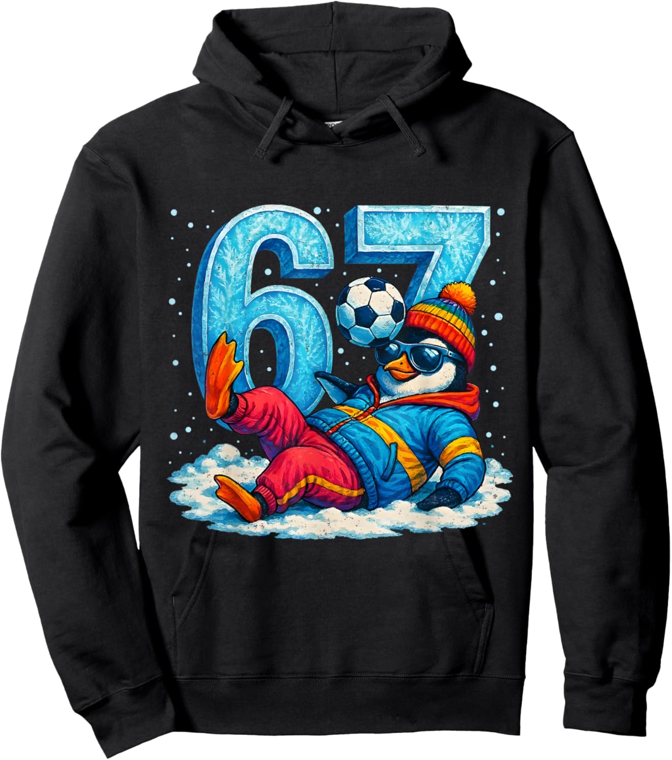 67 Penguin Soccer Funny Winter Meme Gift Hoodie - Hoodie | Black