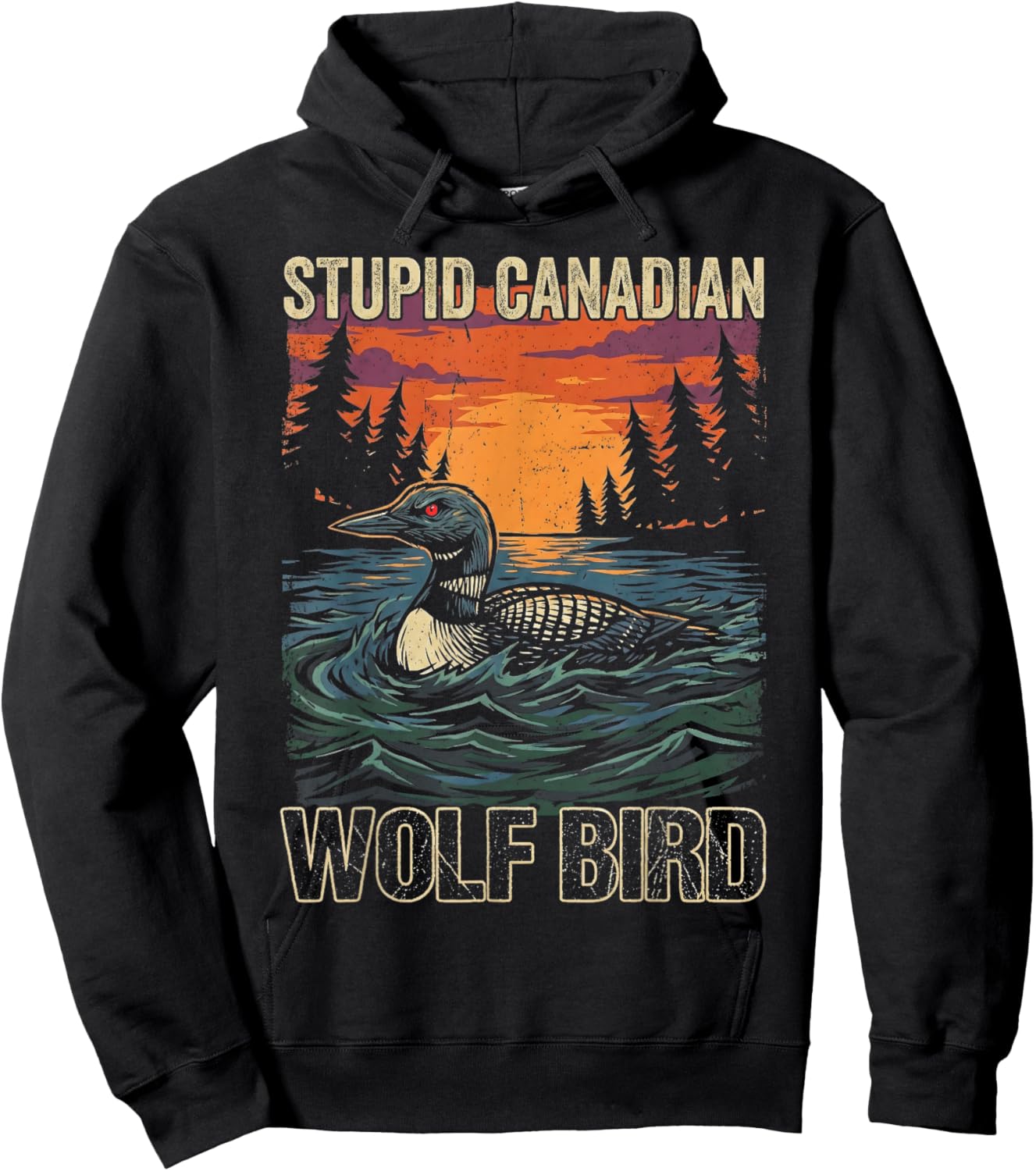 Vintage Stupid Canadian Wolf Bird Cute Loon Sarcastic Animal Hoodie - Hoodie | Black