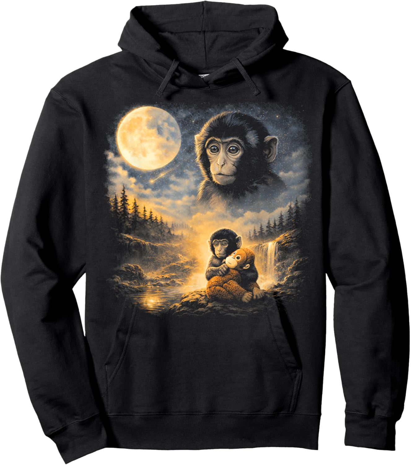 Punch Monkey Moon 90s Retro Animal Vintage Hoodie - Hoodie | Black